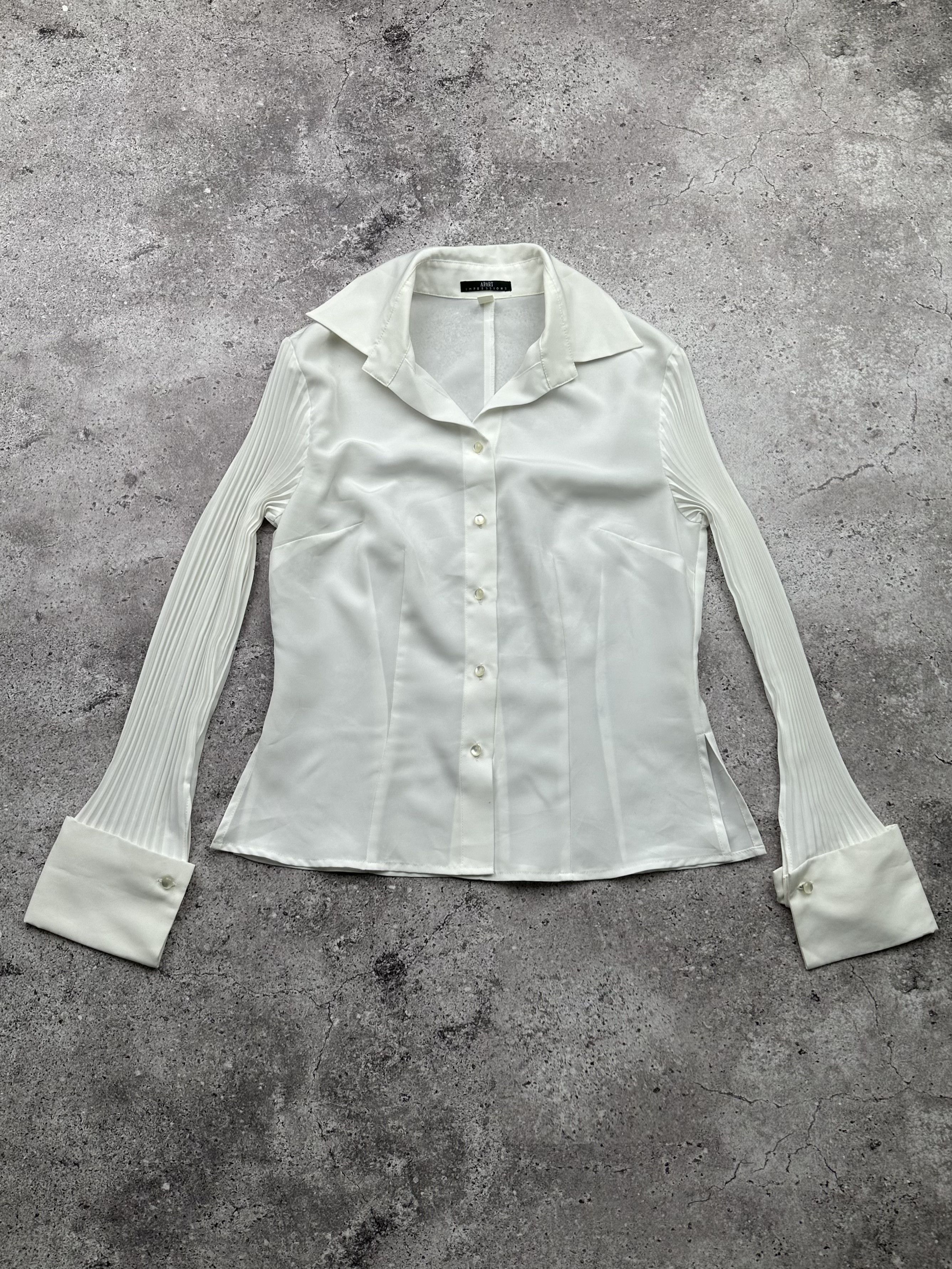 image of Vintage Plisse Sleeve Blouse in White, Women's (Size Medium)