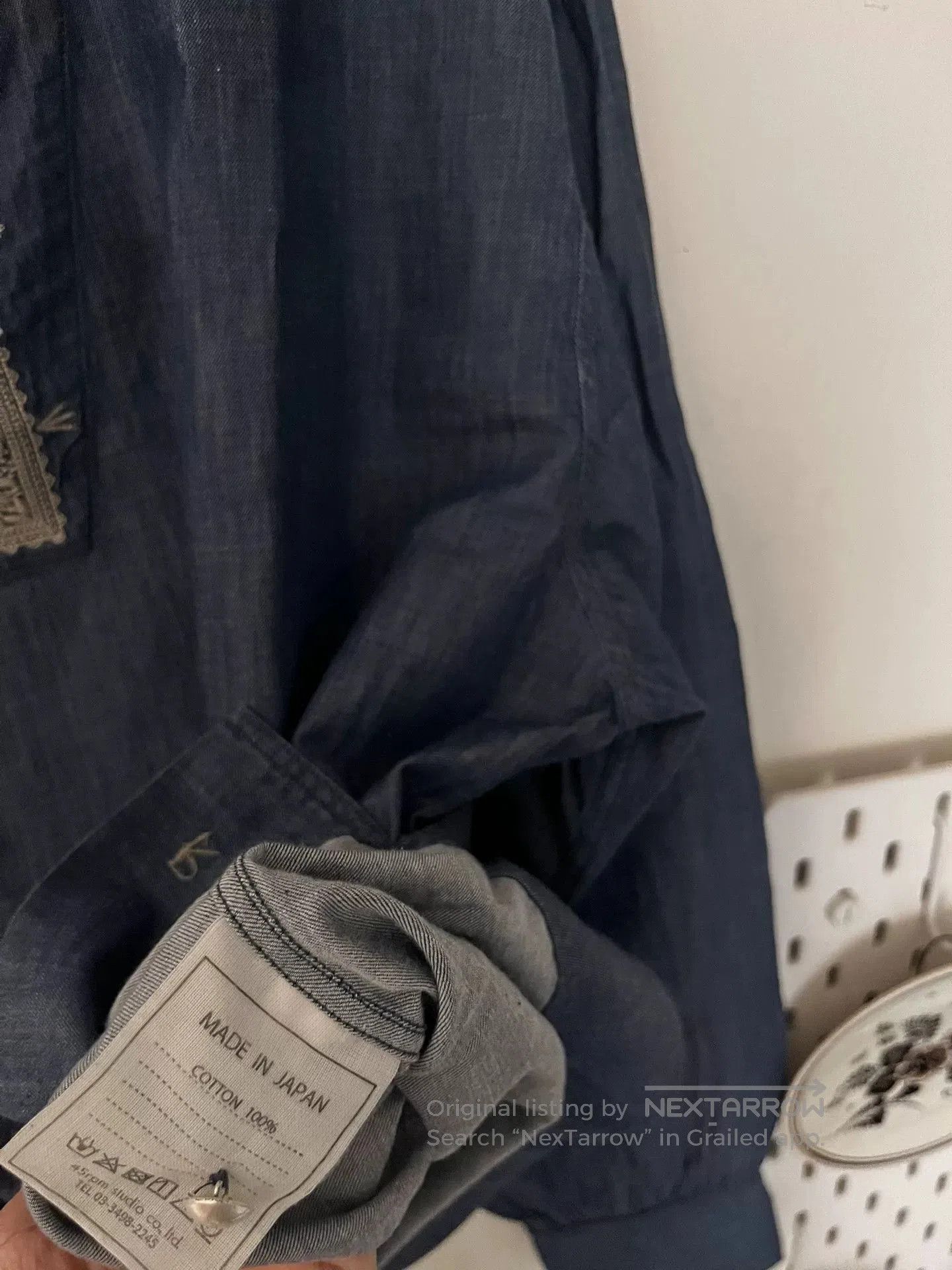 45rpm 45R Glossy Embroidered Ruffle Collar Denim Shirt. Size M / US 6-8 / IT 42-44 - 6 Thumbnail