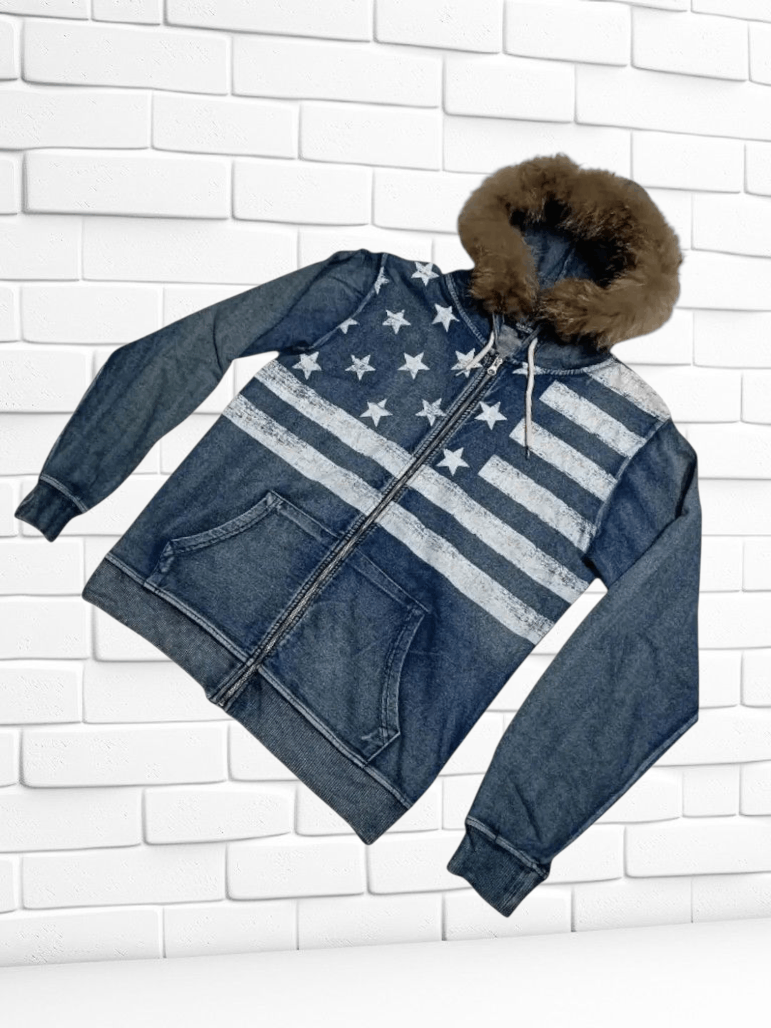 Japanese Brand Sweater Zip Up Hoodie Fur American Flag Size US L / EU 52-54 / 3 - 3 Thumbnail