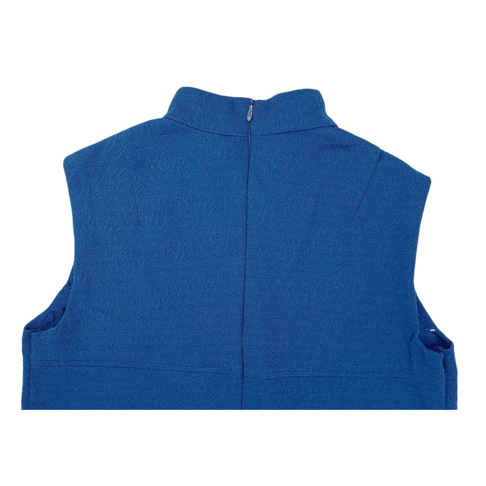 Handmade Vintage Handmade Sleeveless Blue High Neck Textured Top Size M / US 6-8 / IT 42-44 - 3 Thumbnail