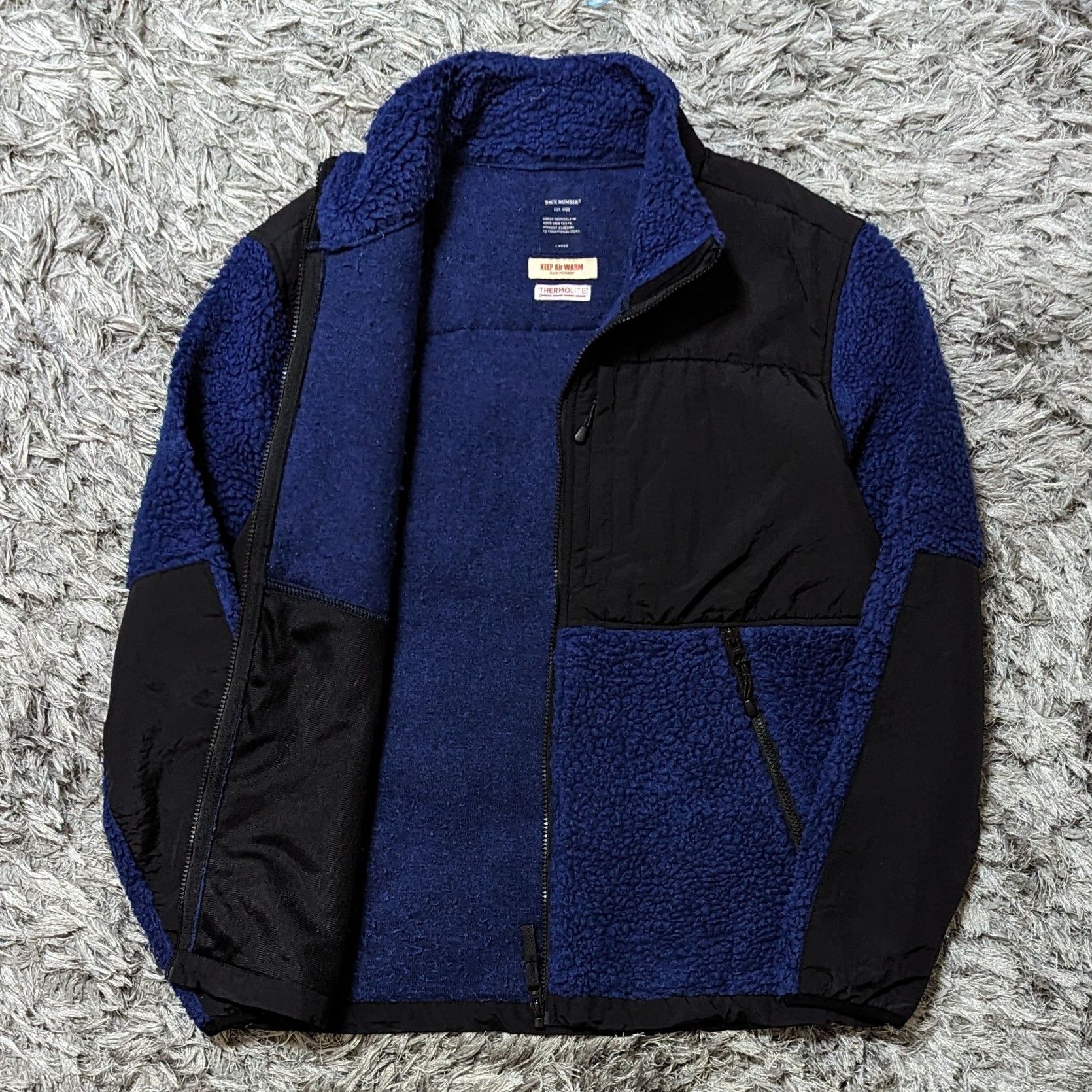 image of Vintage Thermolite Back Number Fleece Light Jacket Sweater in Blue, Men's (Size Large)