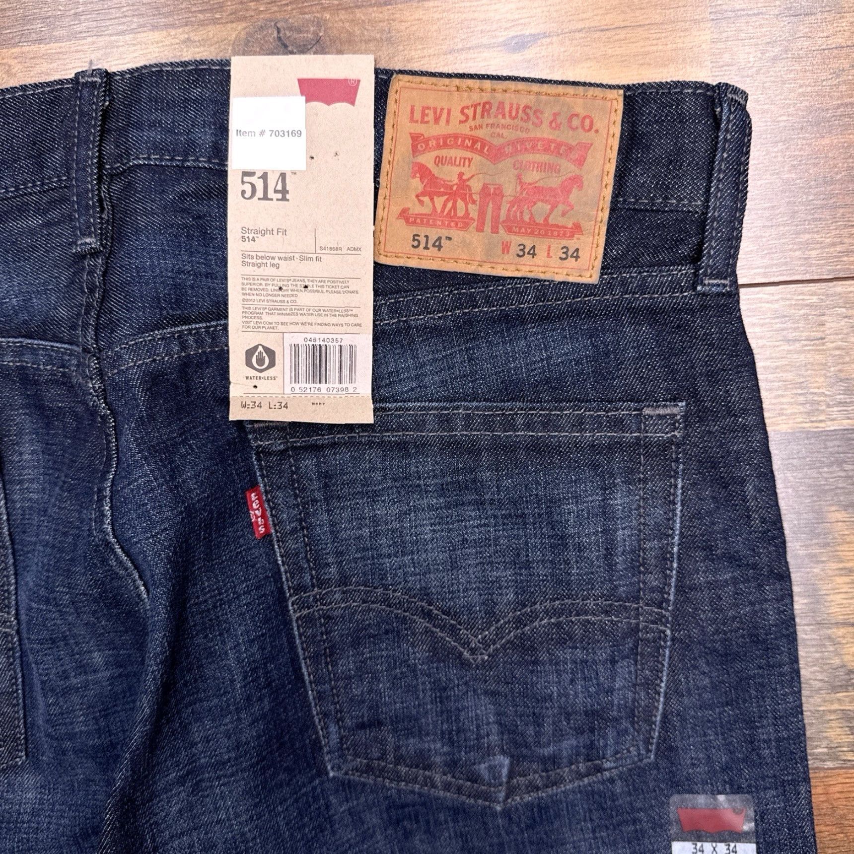 Levi's Levi's 514 Straight Jeans Mens 34x34 Mid Rise Slim Fit Denim Blue 5-Pocket Size US 34 / EU 50 - 2 Thumbnail