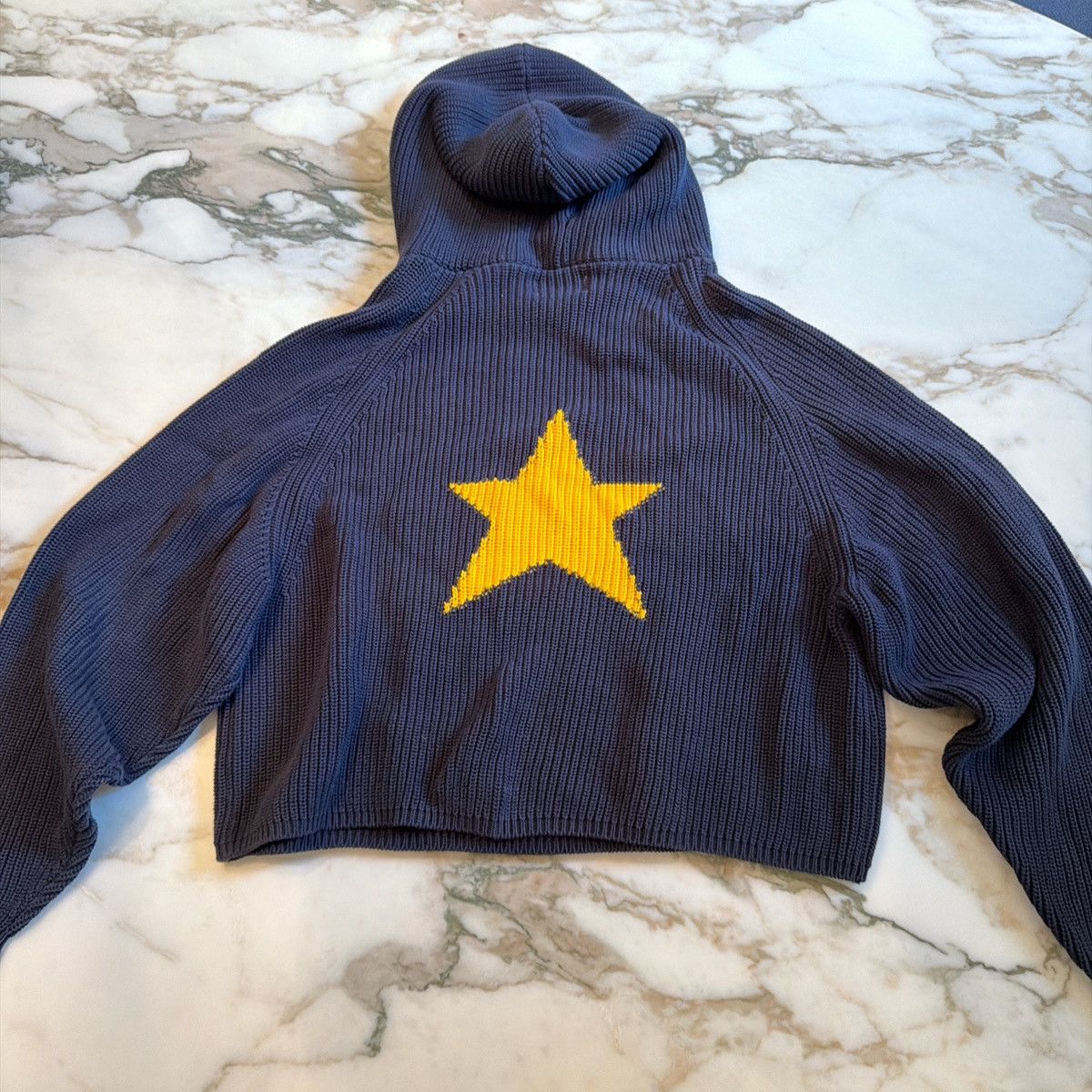 Homespun Knitwear Navy Blue “Vwoollo” Knitted and Cropped Hoodie Size US XS / EU 42 / 0 - 2 Thumbnail