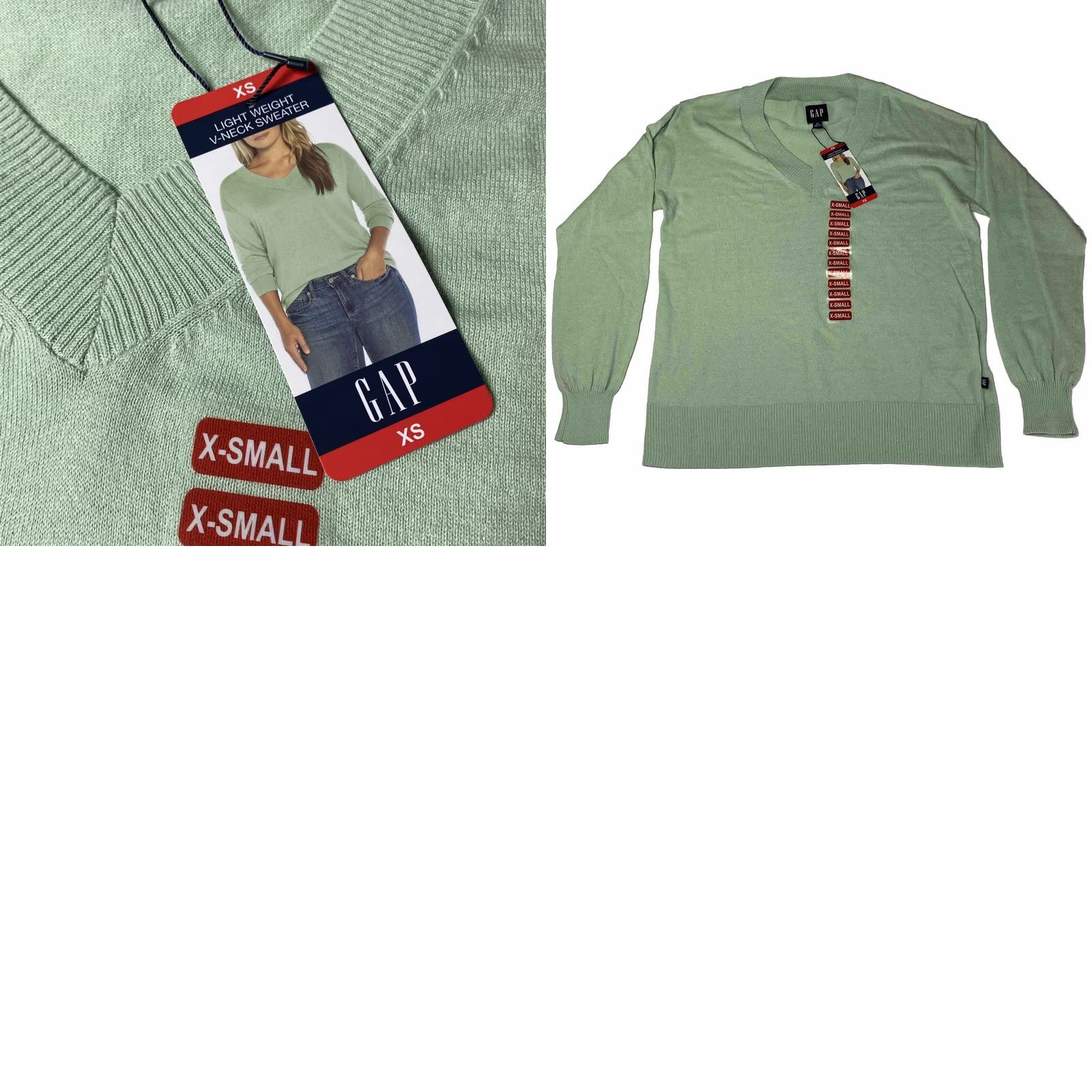 Gap GAP Lightweight V-Neck Sweater Women's XS Sage Green Knit Pullover Long Sleeve Size XS / US 0-2 / IT 36-38 - 9 Thumbnail