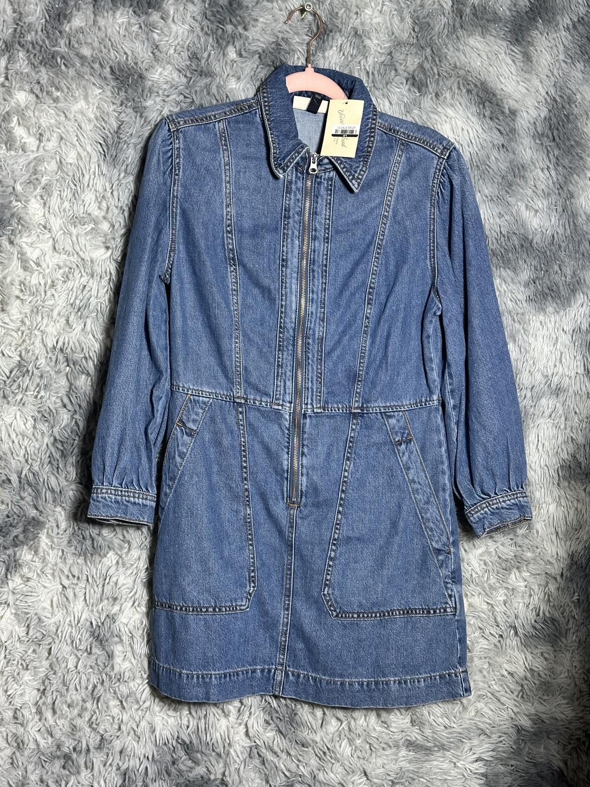 Unknown London Denim Zip-Up Long Sleeve Dress with Pockets Size S / US 4 / IT 40 - 1 Thumbnail