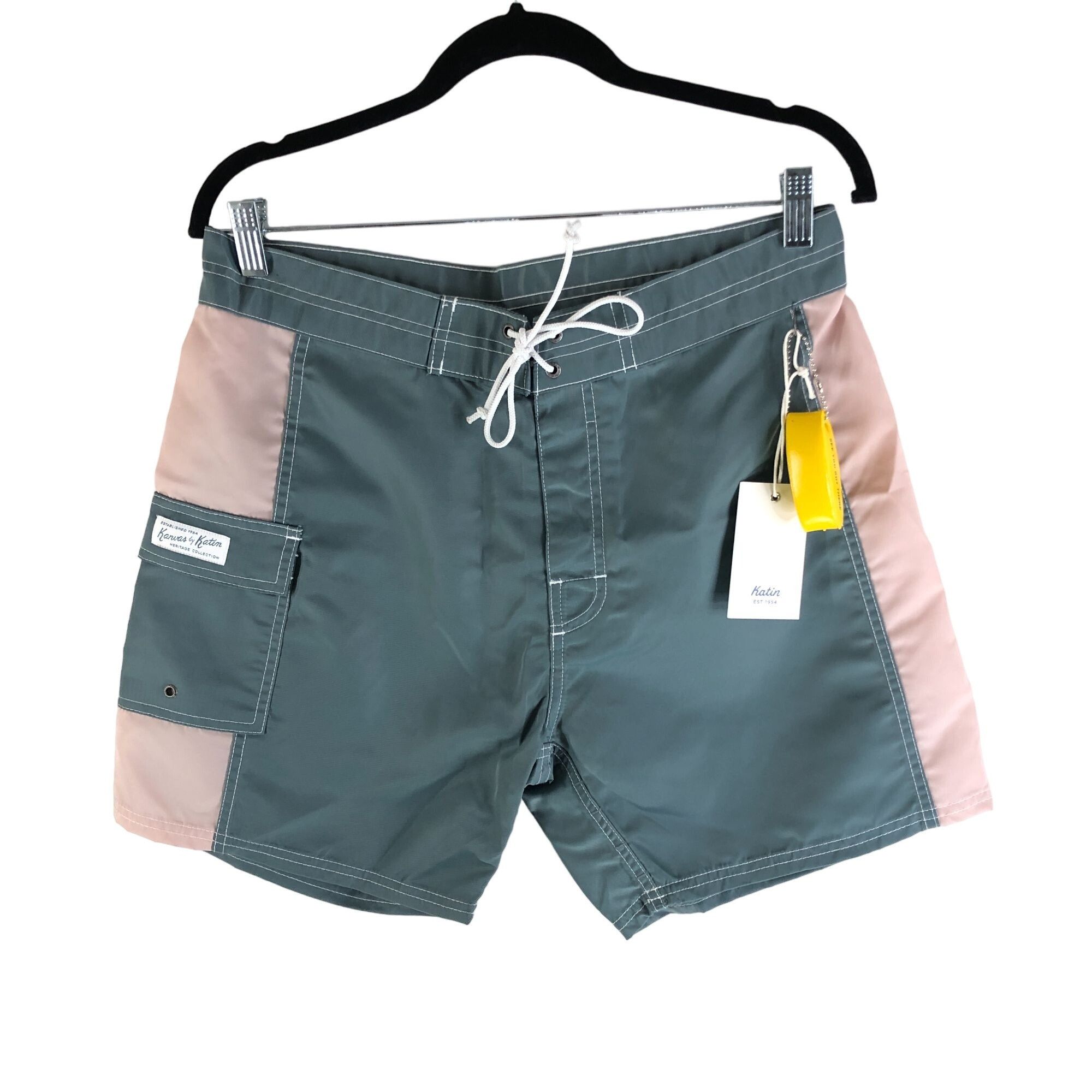 Katin Katin Mens Waterman Trunk Surf Board Shorts Nylon Green Beig Size US 32 / EU 48 - 1 Thumbnail