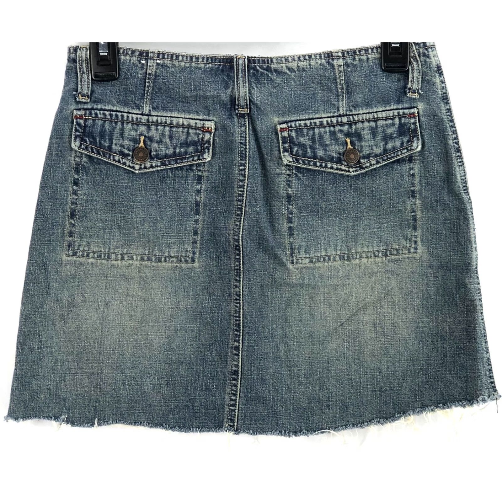 Vintage Vintage Denim Mini Skirt 1 Blue Jean Distressed Frayed Hem Pockets Grunge 90's Size 25" / US 0 / IT 36 - 2 Thumbnail