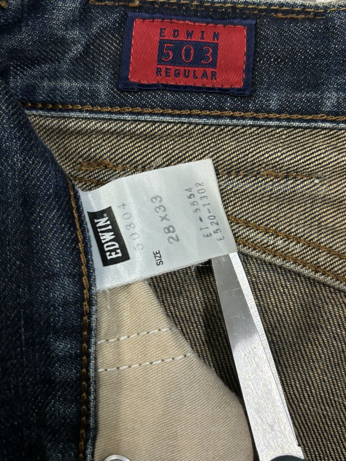 Edwin Vintage Edwin 503Z Dark Blue Wash Loose Fit Ripped Jeans Size US 28 / EU 44 - 21 Thumbnail