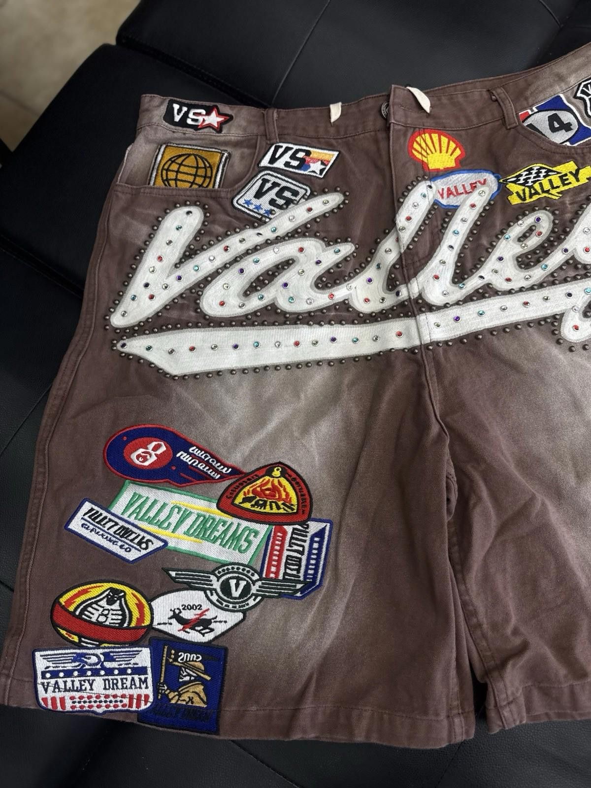 Vale Valley Brown Denim Patchwork Shorts Size 38 (Brand New) Size US 38 / EU 54 - 3 Thumbnail