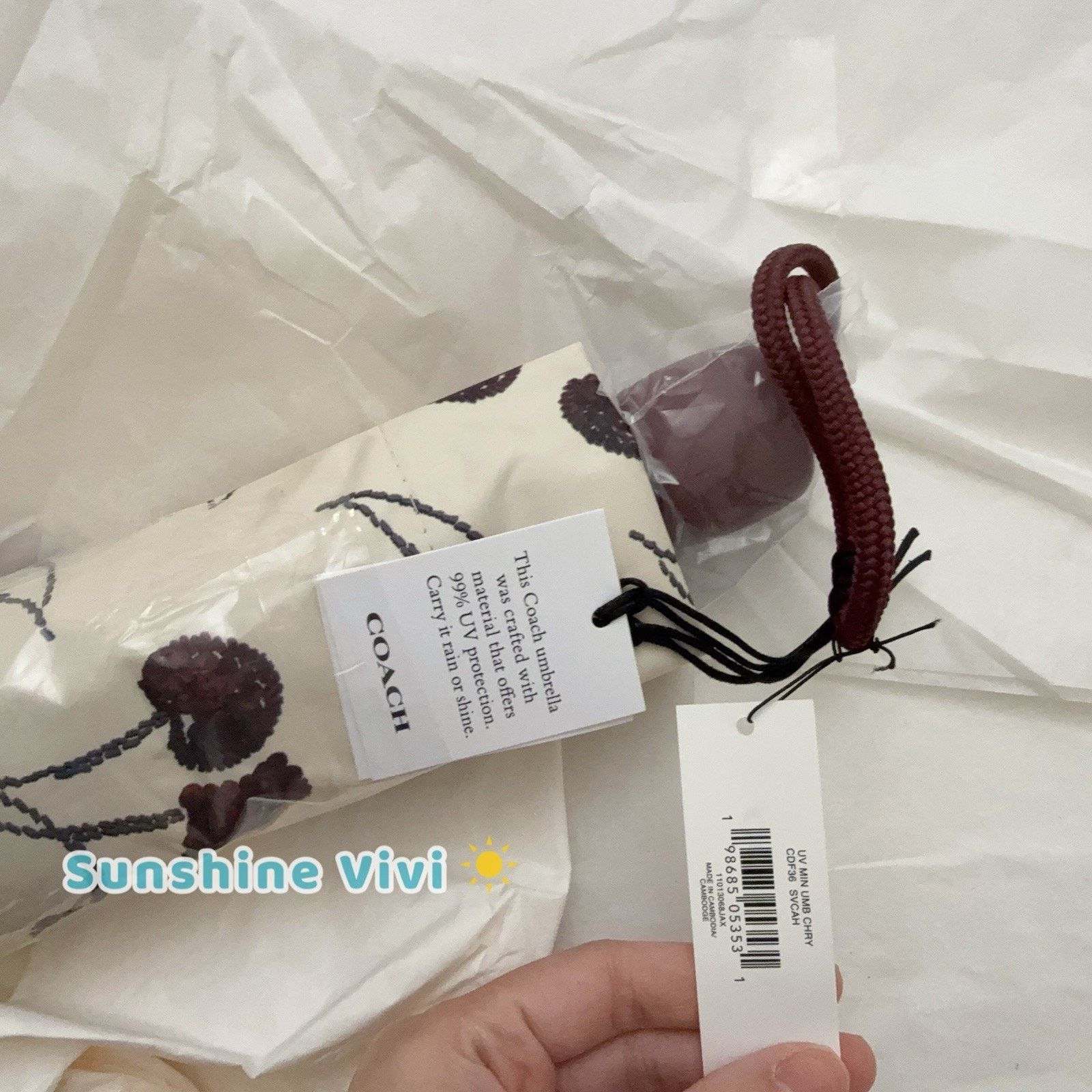 Coach NWT Coach Uv Protection Mini Umbrella Cherry CDF36 Silver Size ONE SIZE - 4 Thumbnail