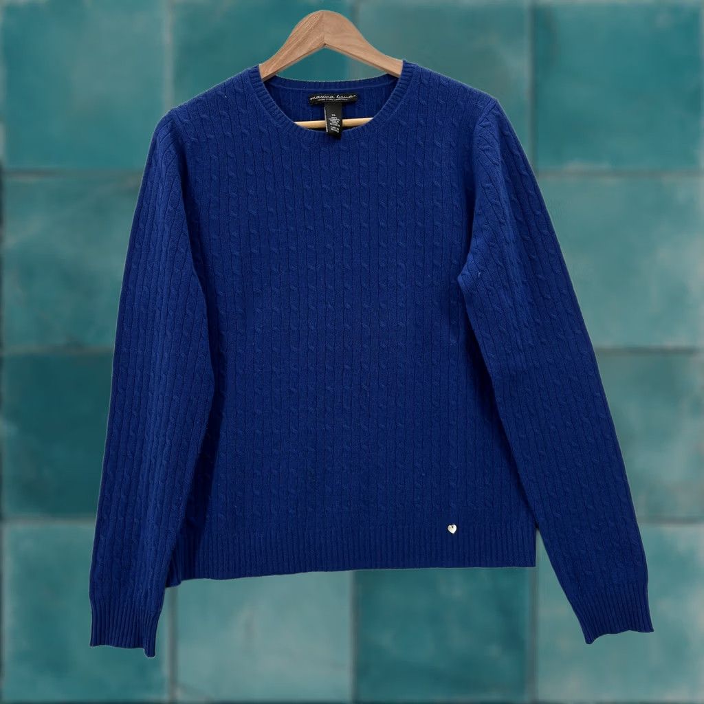 Vintage Marina Luna Sweater Womens XL Blue 100% Cashmere Crew Neck Cable Knit Pullover Size XL / US 12-14 / IT 48-50 - 1 Thumbnail