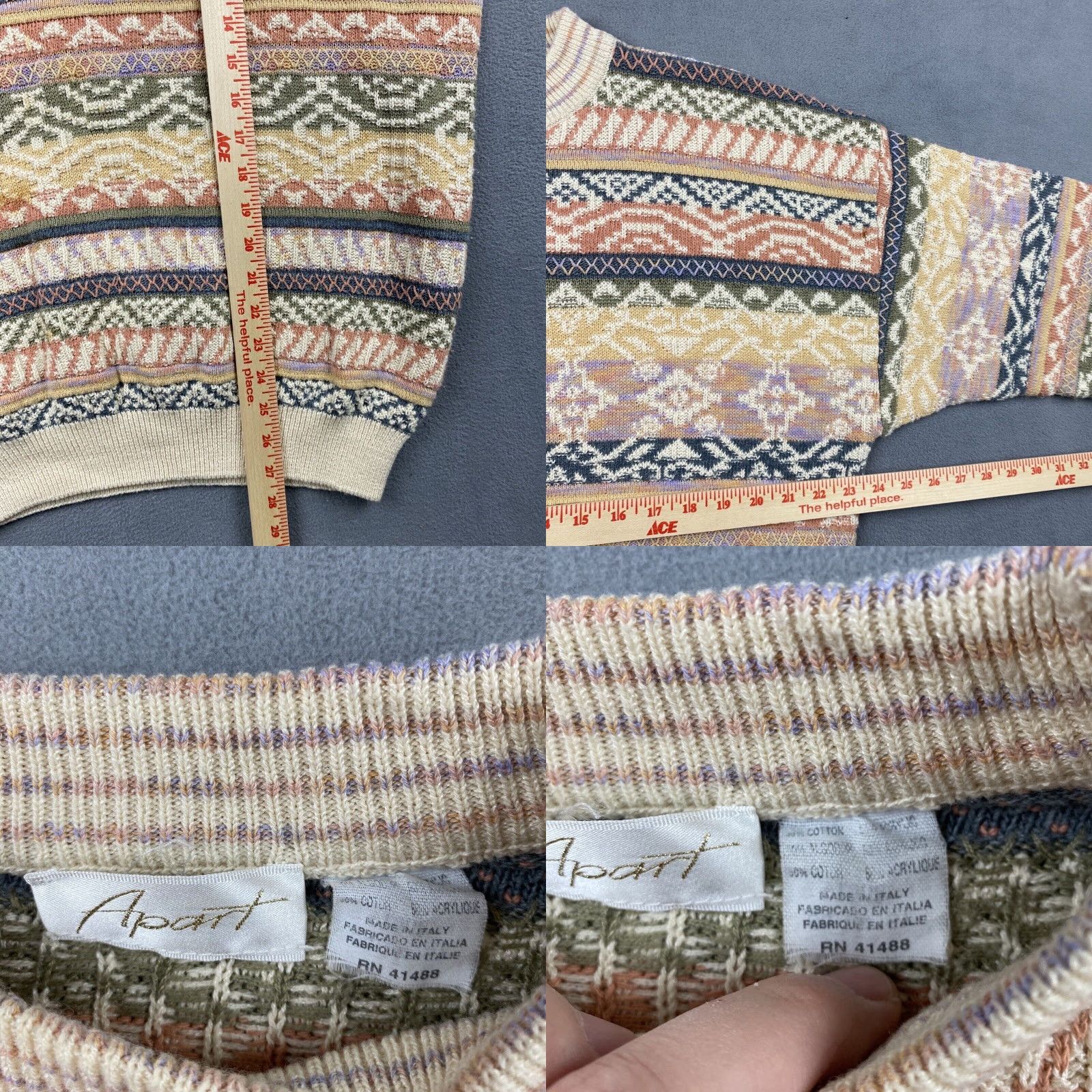 Coogi VINTAGE Apart Sweater Mens XL Multicolor 3D Knit Coogi