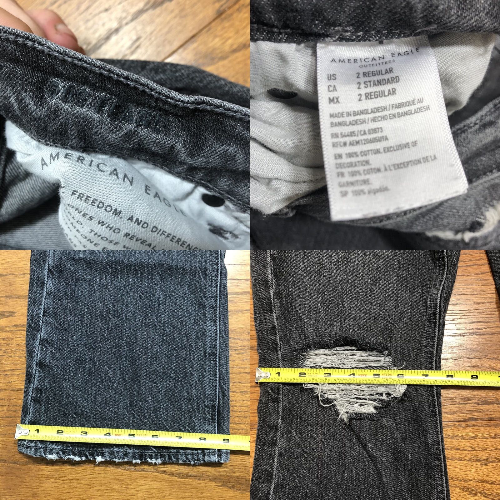 American Eagle Outfitters VINTAGE American Eagle Jeans Womens 2 Black 90s Flare Distressed Stretch Denim 28.5 Inseam Womens Size 26" / US 2 / IT 38 - 8 Thumbnail