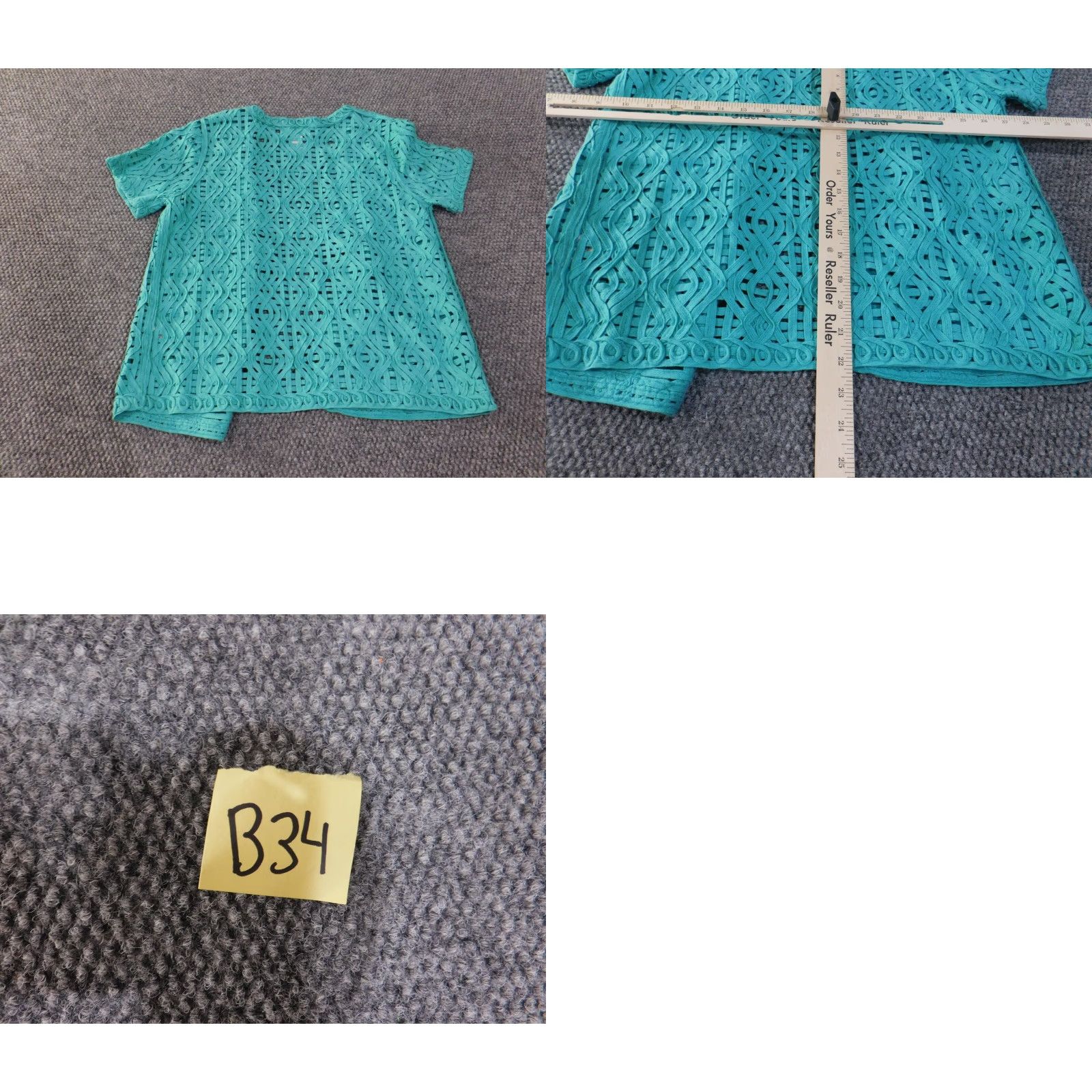 Vintage Alfred Dunner Blouse Shirt Womens Open Cotton Lace Beaded Short Sleeve Round Neck Petites Green Casual Size S / US 4 / IT 40 - 8 Thumbnail