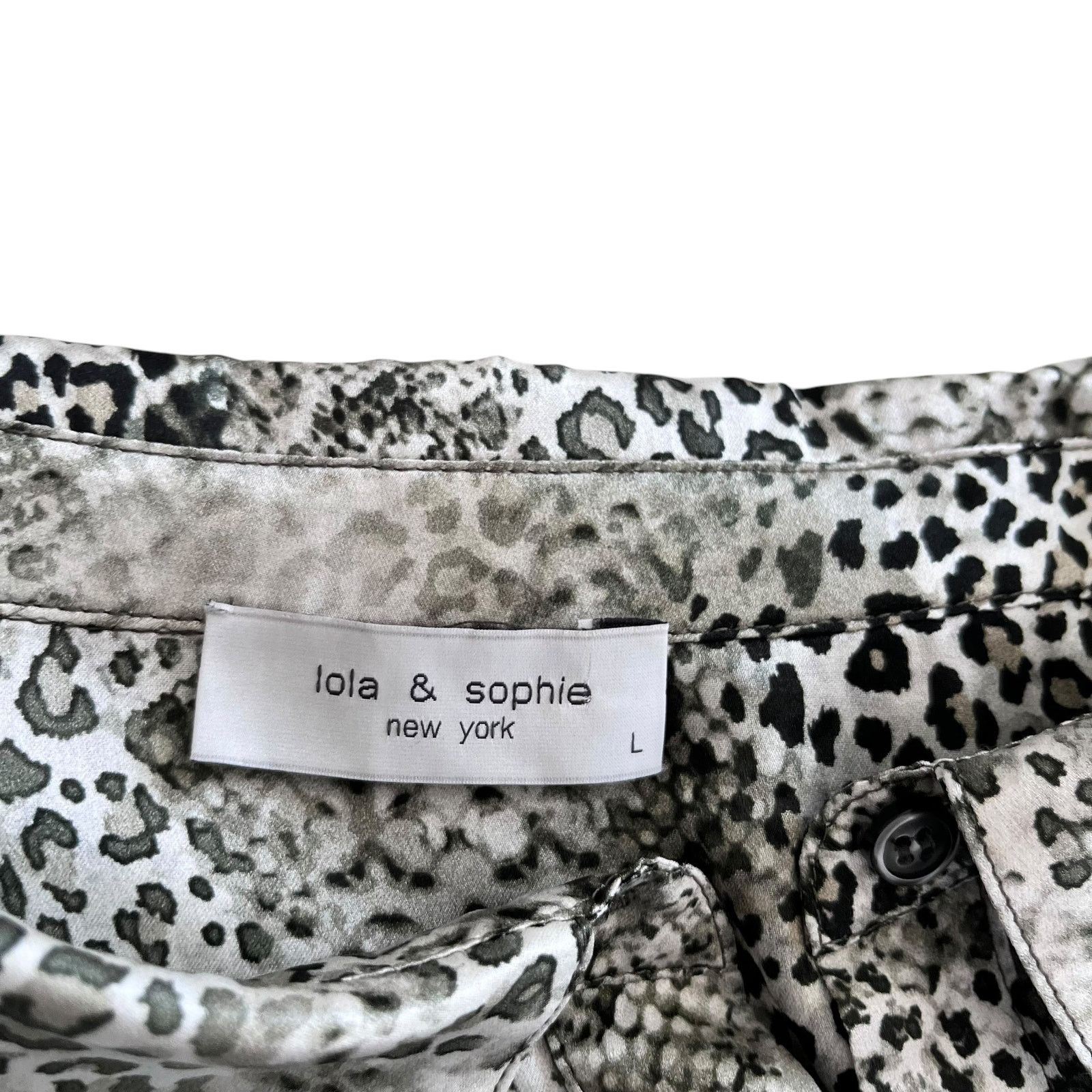 LOLA + SOPHIE Lola & Sophie Gray Silk Leopard Animal Button Maxi Dress Size L / US 10 / IT 46 - 3 Thumbnail