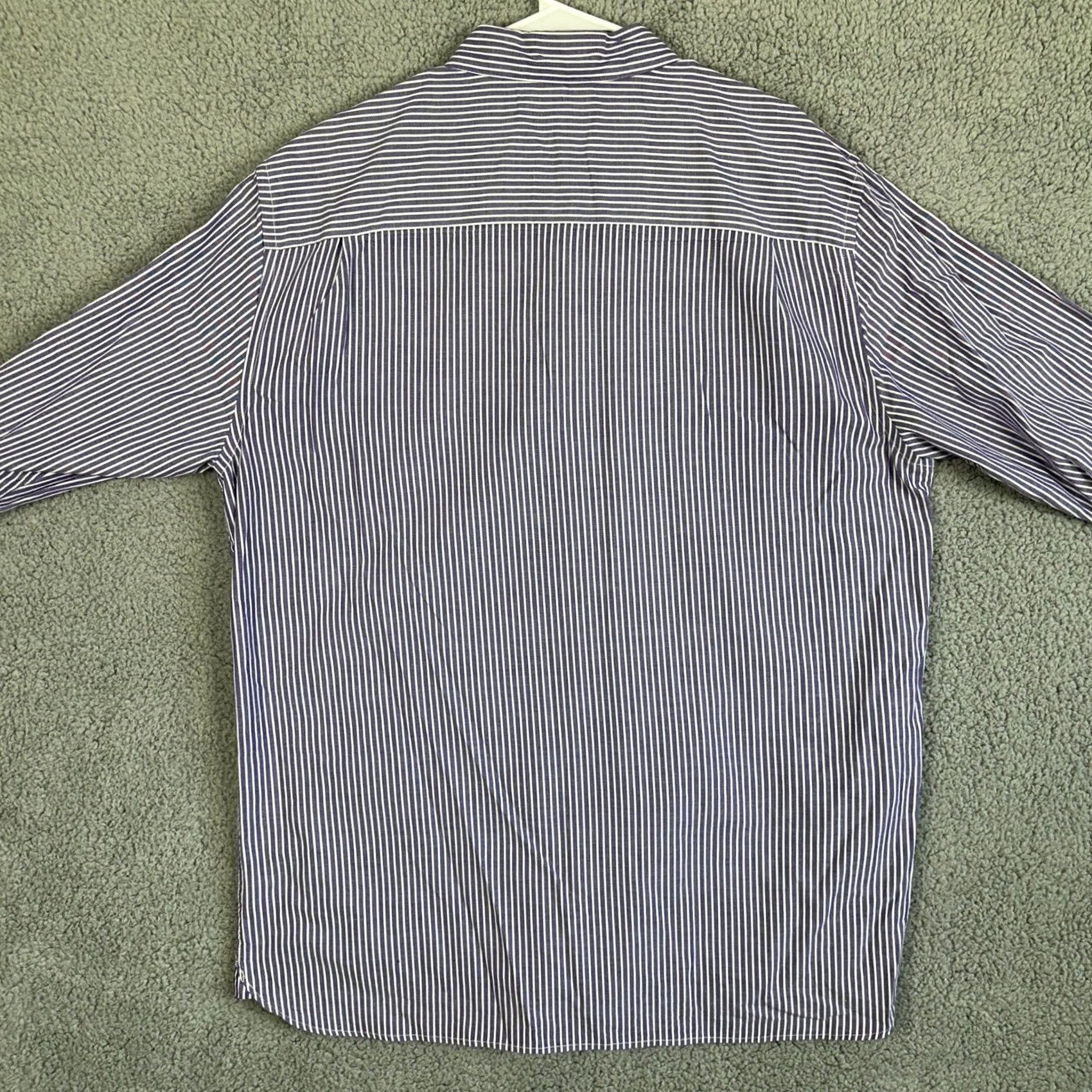 Vintage Fairlane Shirt Dress Men 2XL Tall Purple White Striped Button-Up Pocket Slim Fit Shirt Dress Size 48R - 2 Thumbnail