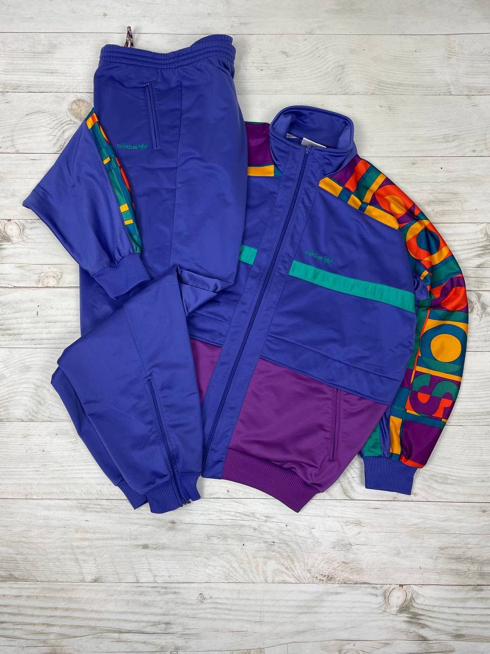 image of Adidas Tracksuit Track Jacket Pants 90's Big Logo in Blue Purple, Men's (Size Large)