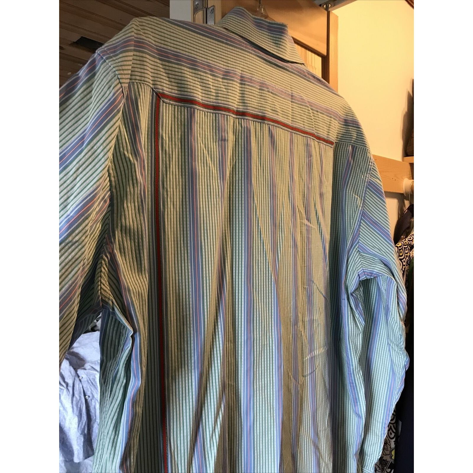 Robert Graham Robert Graham Mens XL Green Striped Long Sleeve Cotton Shirt Size US XL / EU 56 / 4 - 10 Thumbnail