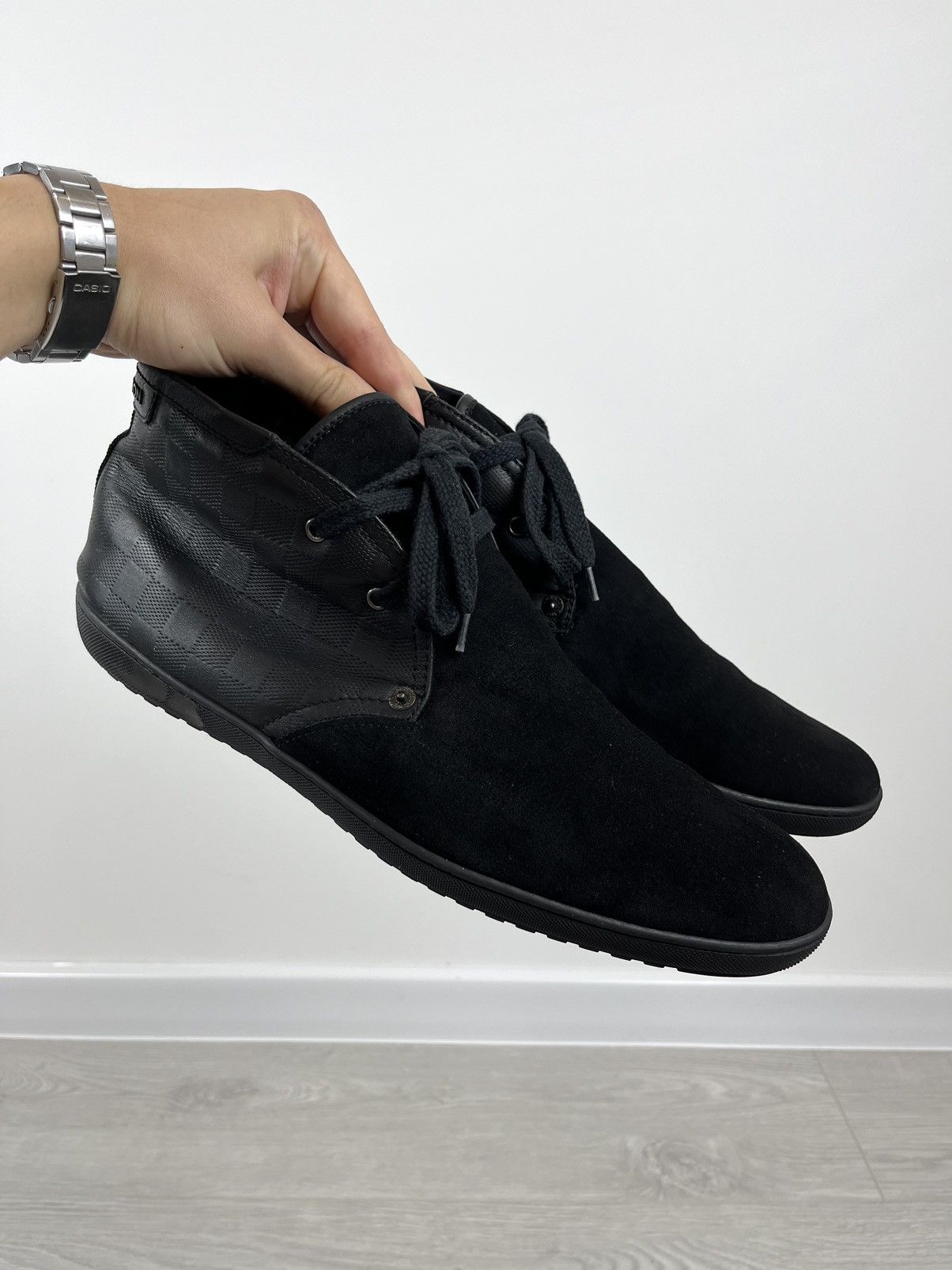 image of Louis Vuitton 2012 Suede Leather Hi Derby Boots Shoes in Black, Men's (Size 10)