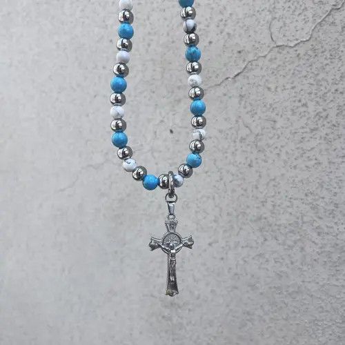 Jewelry Blue Beaded Cross Wallet Chain, Belt Chain, Pants Chain Size ONE SIZE - 4 Thumbnail
