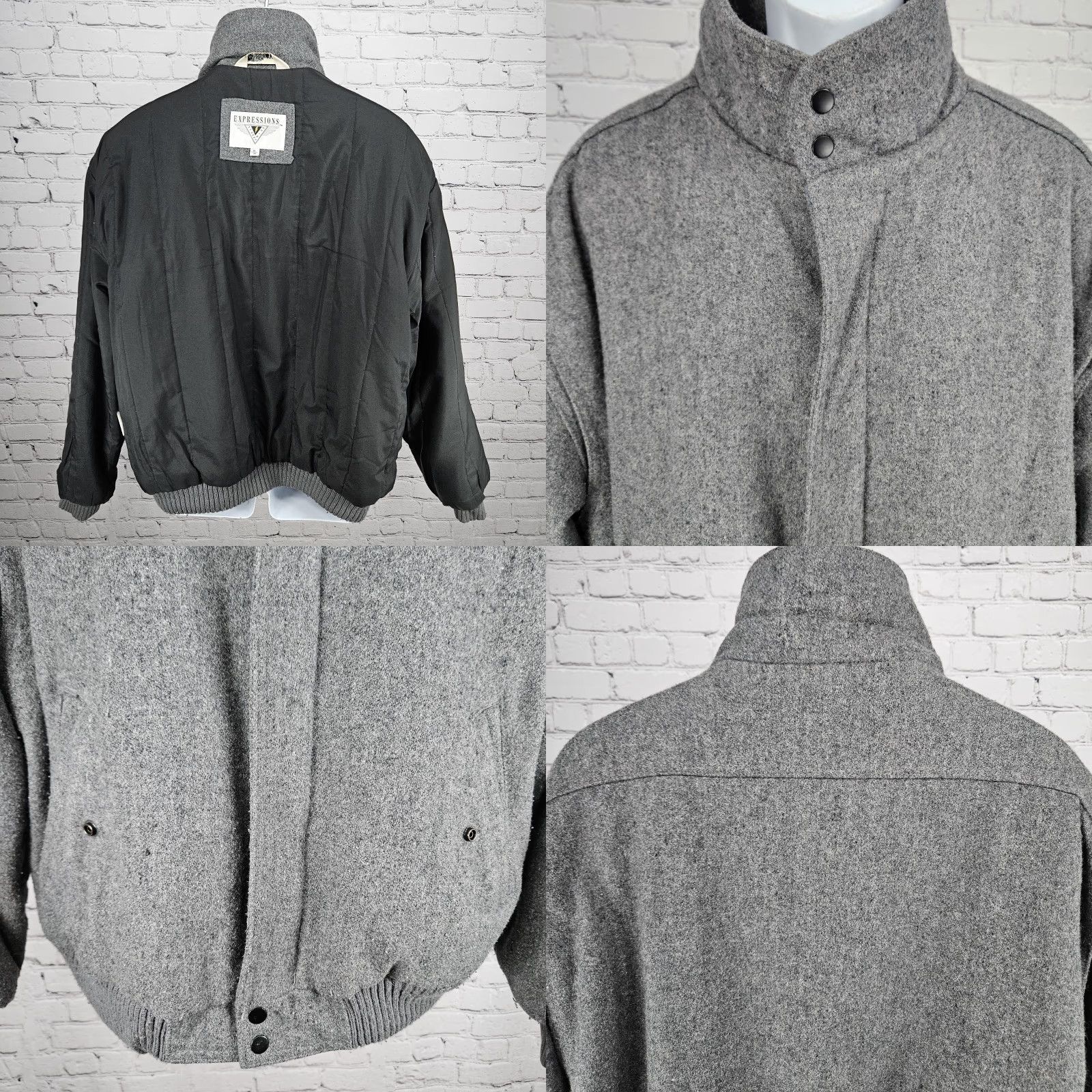 Vintage VINTAGE Expressions Bomber Jacket Wool Blend Zip Snap Insulated Grey XL 46 Men Wool Blend Zip Snap Pockets Stand-Up Collar 55 in Chest Vintage Mens Size US S / EU 44-46 / 1 - 8 Thumbnail