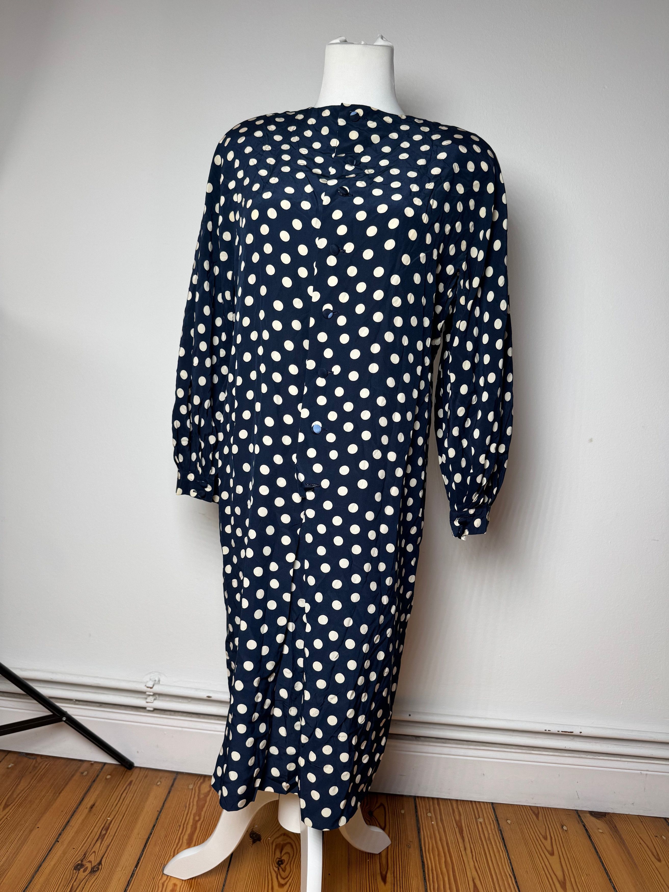 Dior Vintage polkadot Silk Dress navy White L Size M / US 6-8 / IT 42-44 - 1 Thumbnail