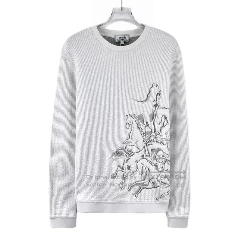 Hermes Hermes White Horse Totem Jacquard Cotton Crew Neck Long Sl Size US M / EU 48-50 / 2 - 1 Thumbnail
