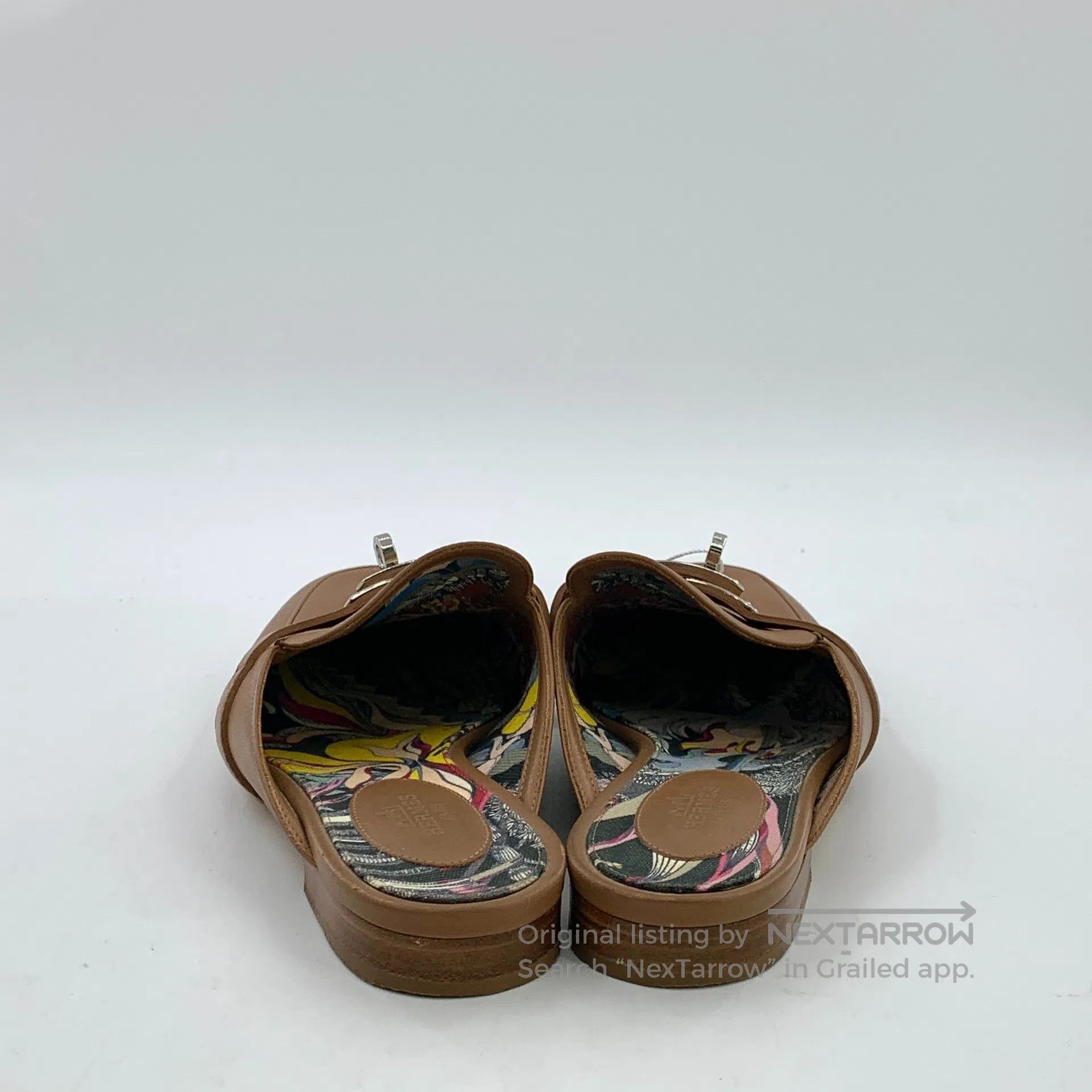 Hermes Hermes Brown silver buckle casual flat mule shoes| Size US 7.5 / IT 37.5 - 4 Thumbnail