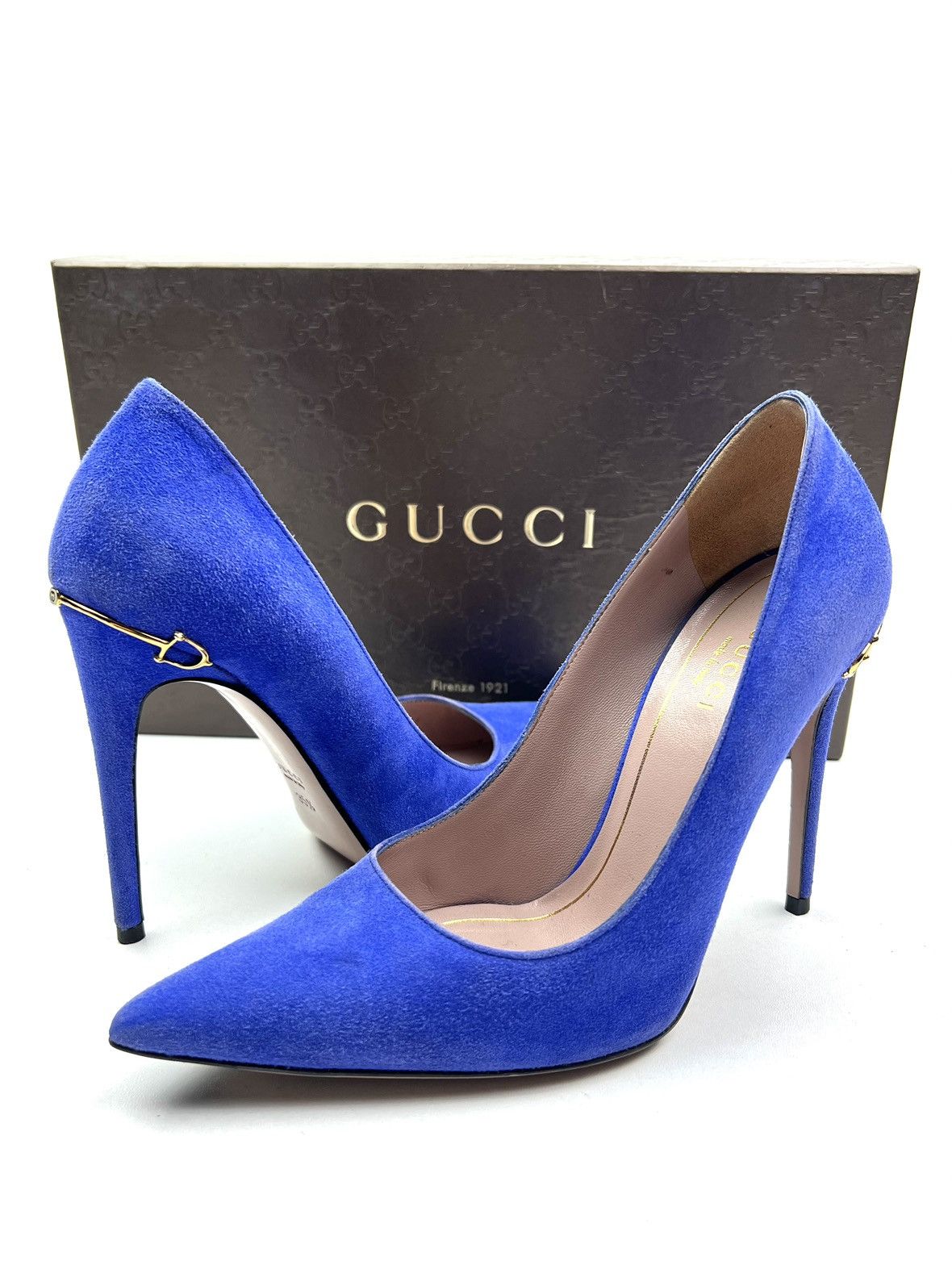 Gucci GUCCI Heels Suede Shoes HORSEBIT Pointed Toe Blue Wmn’s Size US 5.5 / IT 35.5 - 1 Thumbnail