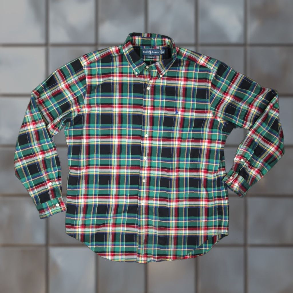 Ralph Lauren VINTAGE Ralph Lauren Shirt Mens XL Green Plaid Button Up Long Sleeve Blue Pony Size US XL / EU 56 / 4 - 1 Thumbnail