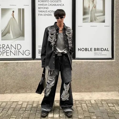 Jean Fukiishi x Aya Baggy distressed ripped wide leg y2k jeans Size US 32 / EU 48 - 2 Thumbnail