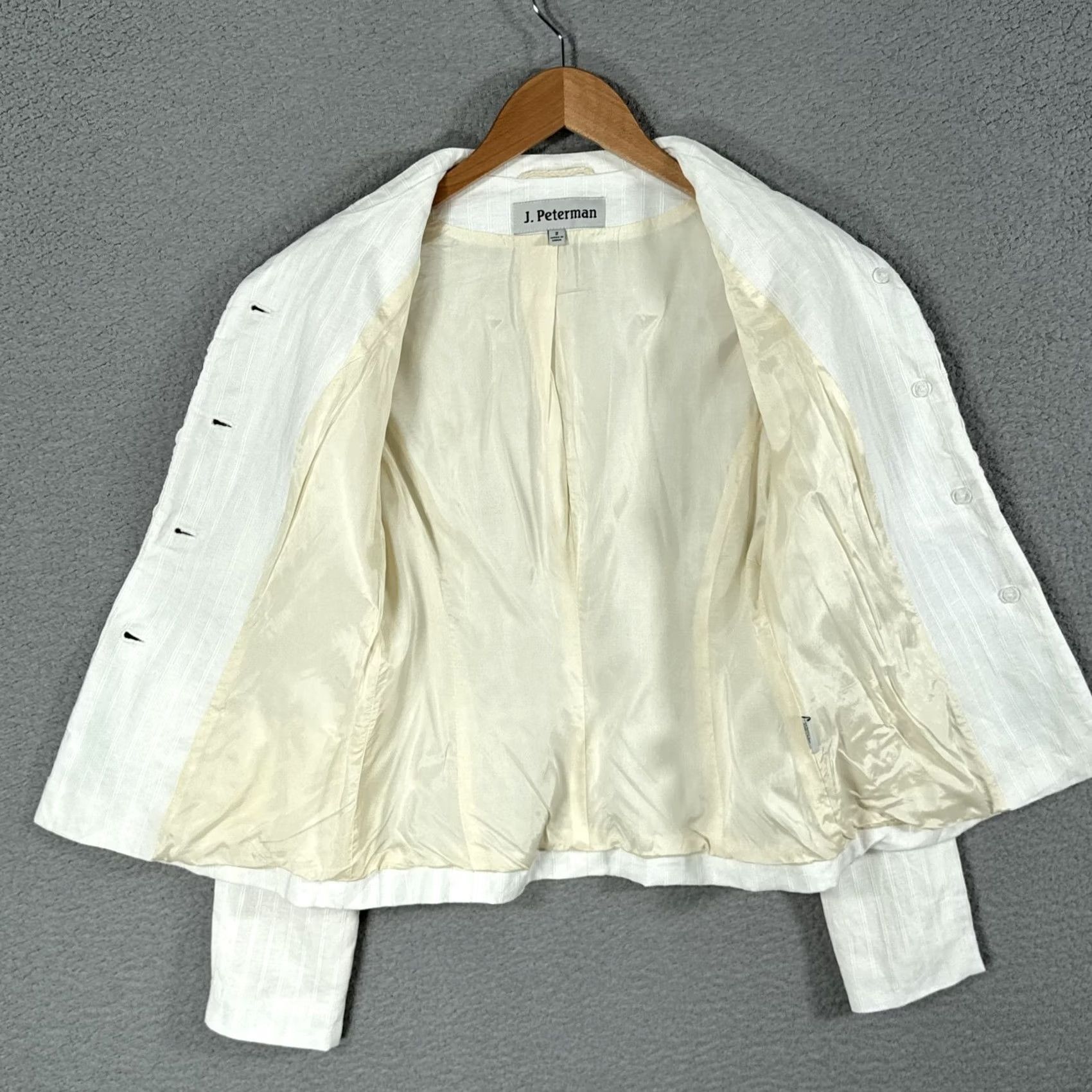 Vintage J. Peterman Blazer Womens 2 White Linen Tuxedo Bib Pleated Front Jacket Size XS / US 0-2 / IT 36-38 - 7 Thumbnail