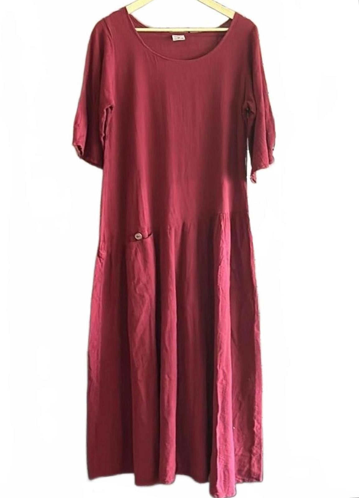 Designer NWT Womens Maxi Dress Sz M Burgundy Short Sleeve Kaftan Size M / US 6-8 / IT 42-44 - 1 Thumbnail