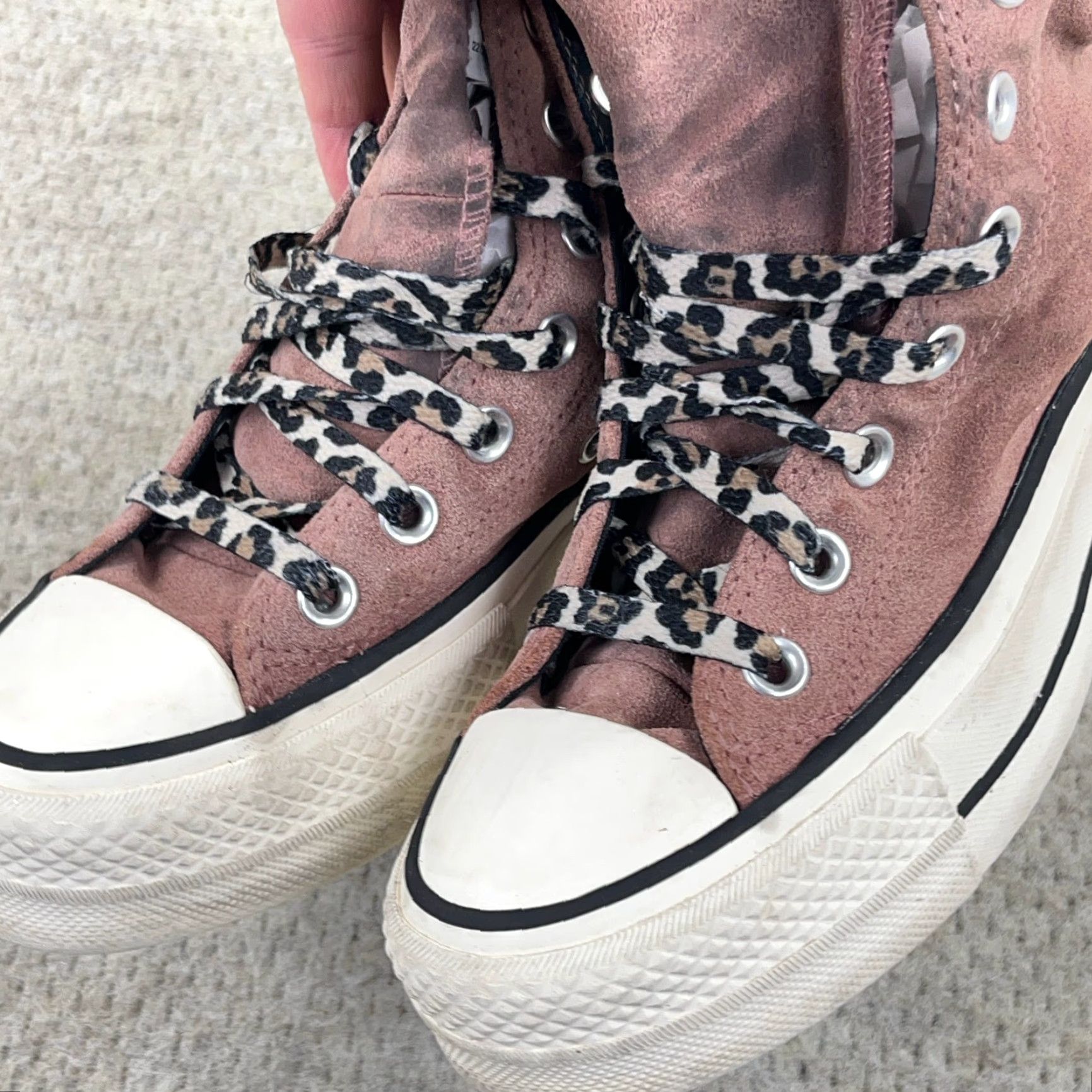 Converse VINTAGE Converse Chuck 70 High Lift All Star Sneakers Womens 6 Mauve Suede Leopard Laces Size US 6 / IT 36 - 7 Thumbnail