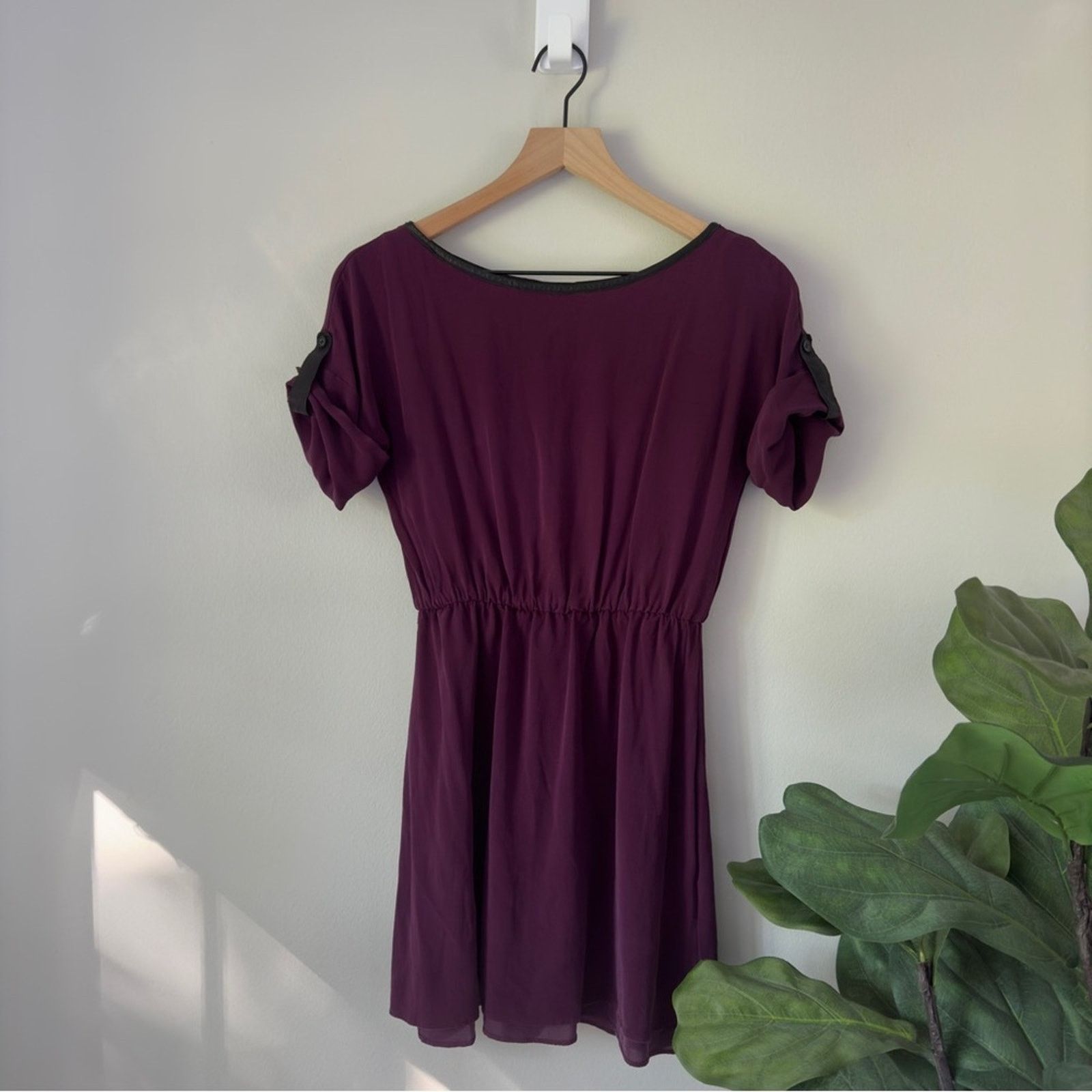 Alice + Olivia Silk Blend Mini Dress Purple Black Leather S