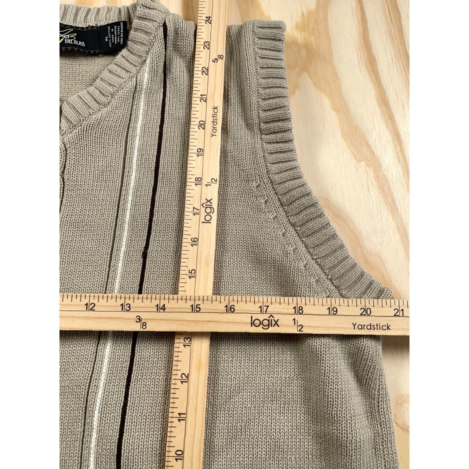 Bill Blass VINTAGE Bill Blass Vest Adult XL Beige Striped Chunky Knit Cotton V-Neck Size US XL / EU 56 / 4 - 7 Thumbnail