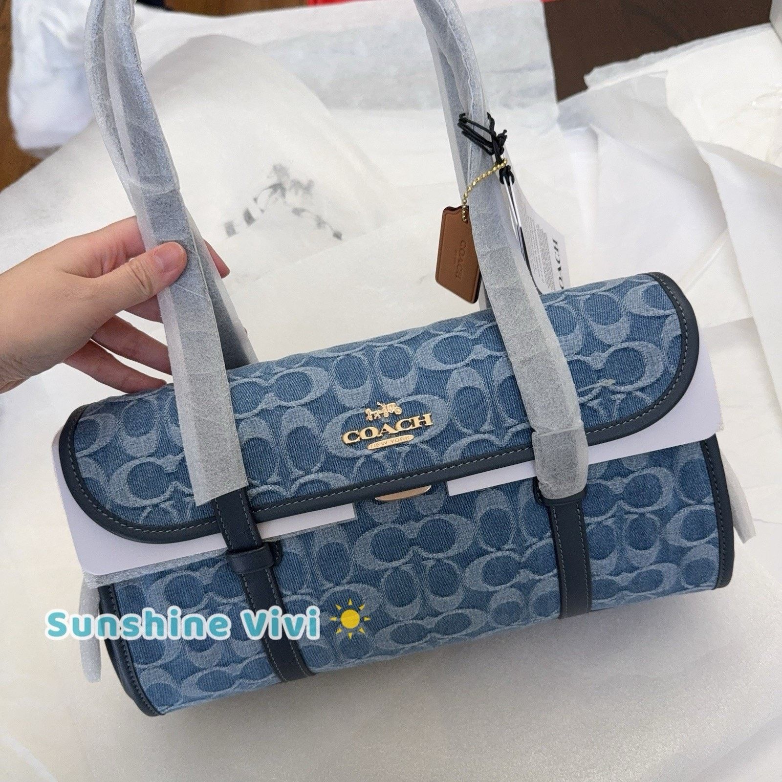 NWT Coach Bridget Flap Shoulder Bag Denim/gold/indigo Cde94 in Blue, Women's