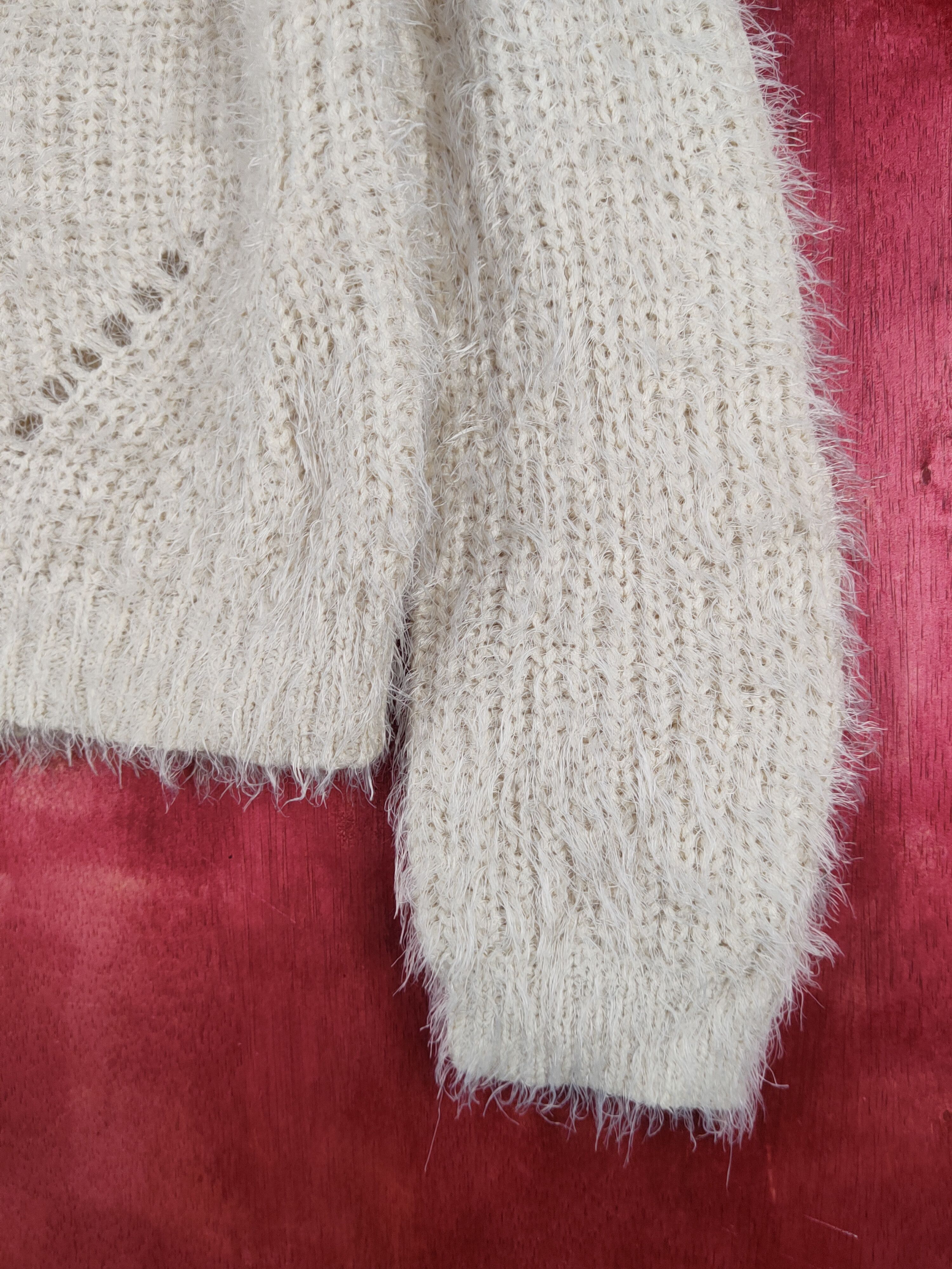 Homespun Knitwear Gorge Cream Shag Shaggy Fur Mohair Knitwear #S2275 Size S / US 4 / IT 40 - 6 Thumbnail