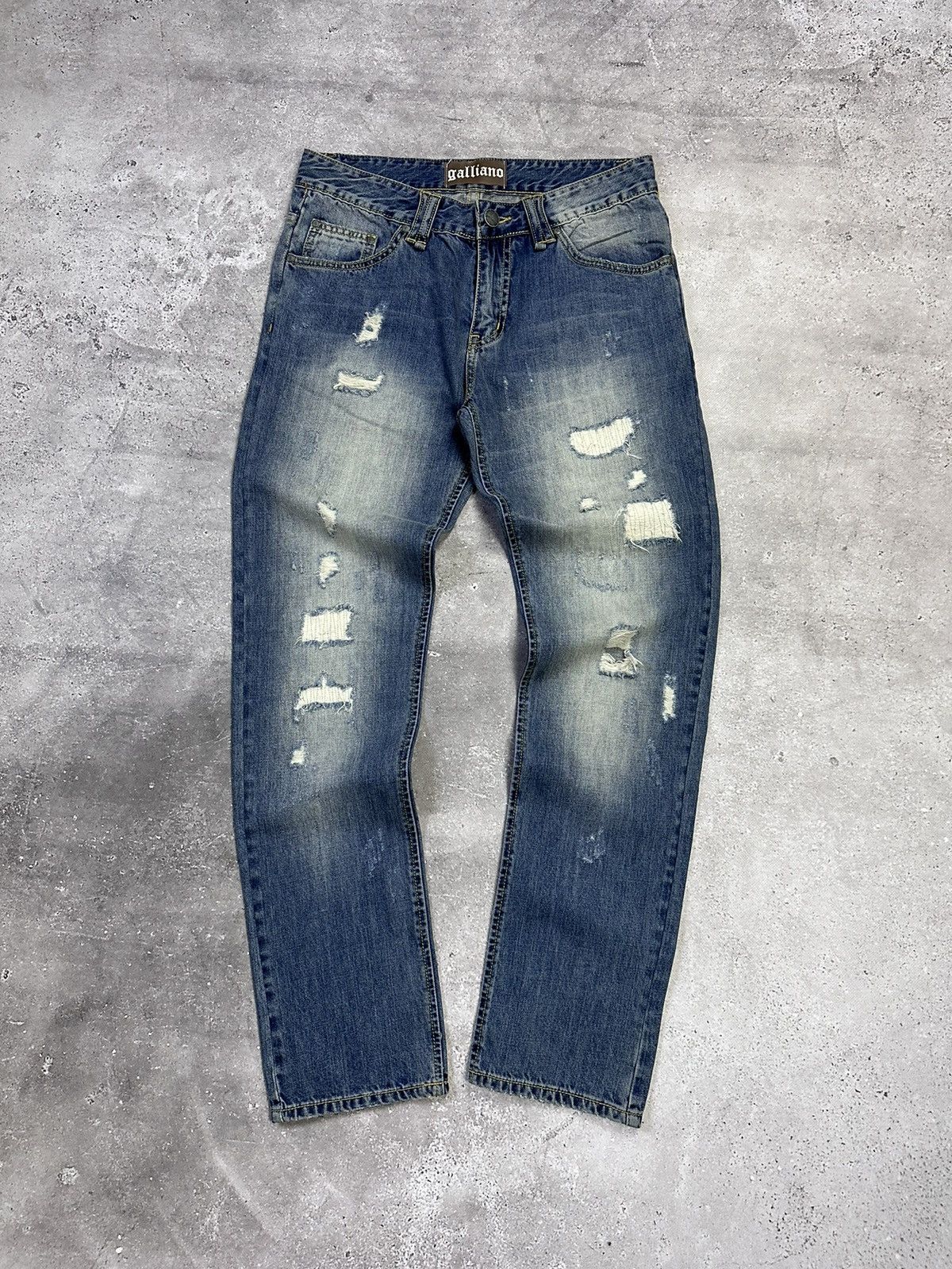John Galliano × Vintage Vintage Galliano Distressed Blue Jeans Pants Size US 33 - 3 Thumbnail