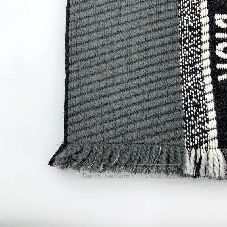 Dior Dior Dark gray logo jacquard full-print wool tassel scarf Size ONE SIZE - 4 Thumbnail