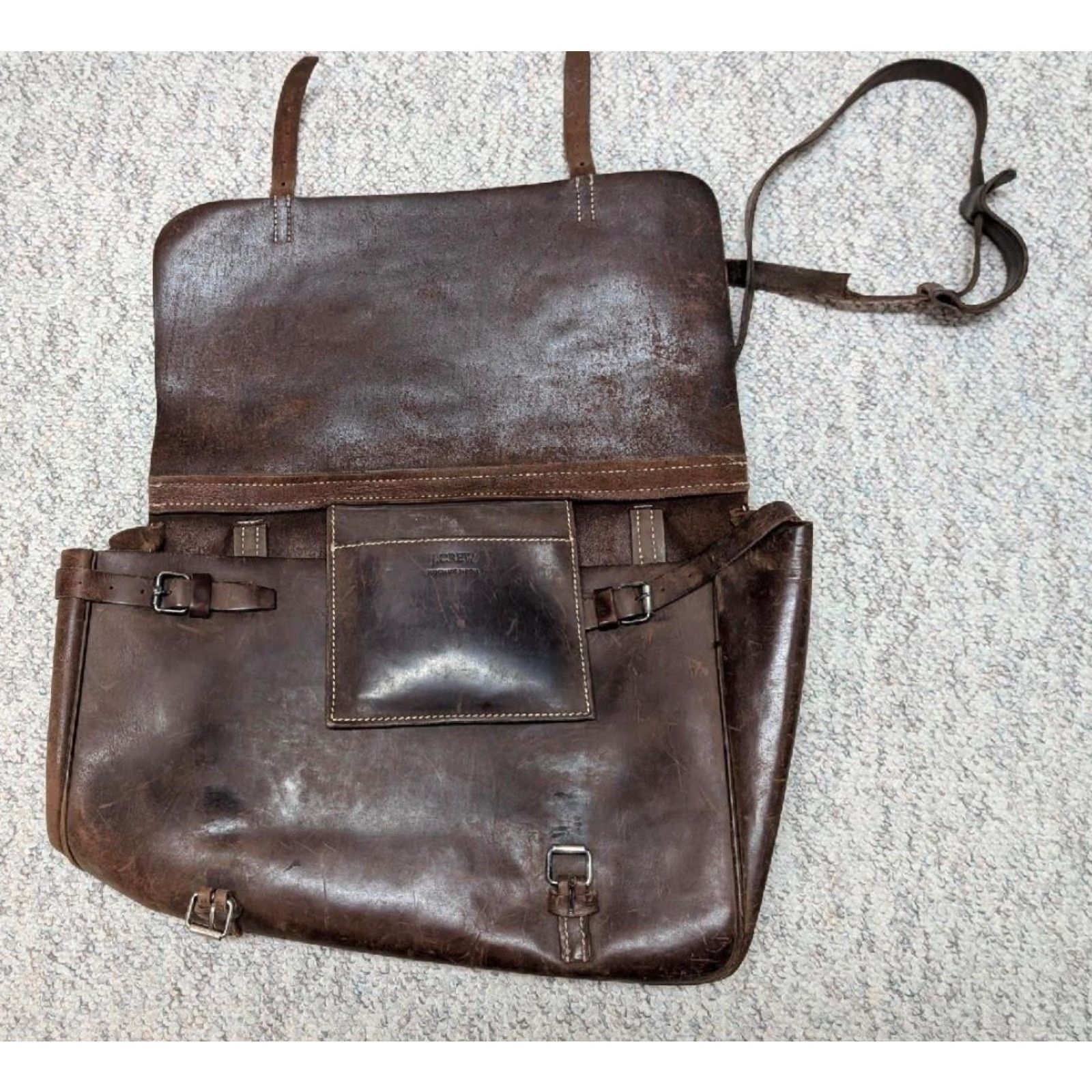 J.Crew VINTAGE J.Crew Messenger Bag COWHIDE Brown Leather LAPTOP Crossbody 16" Patina Bag Mens Large Size ONE SIZE - 3 Thumbnail
