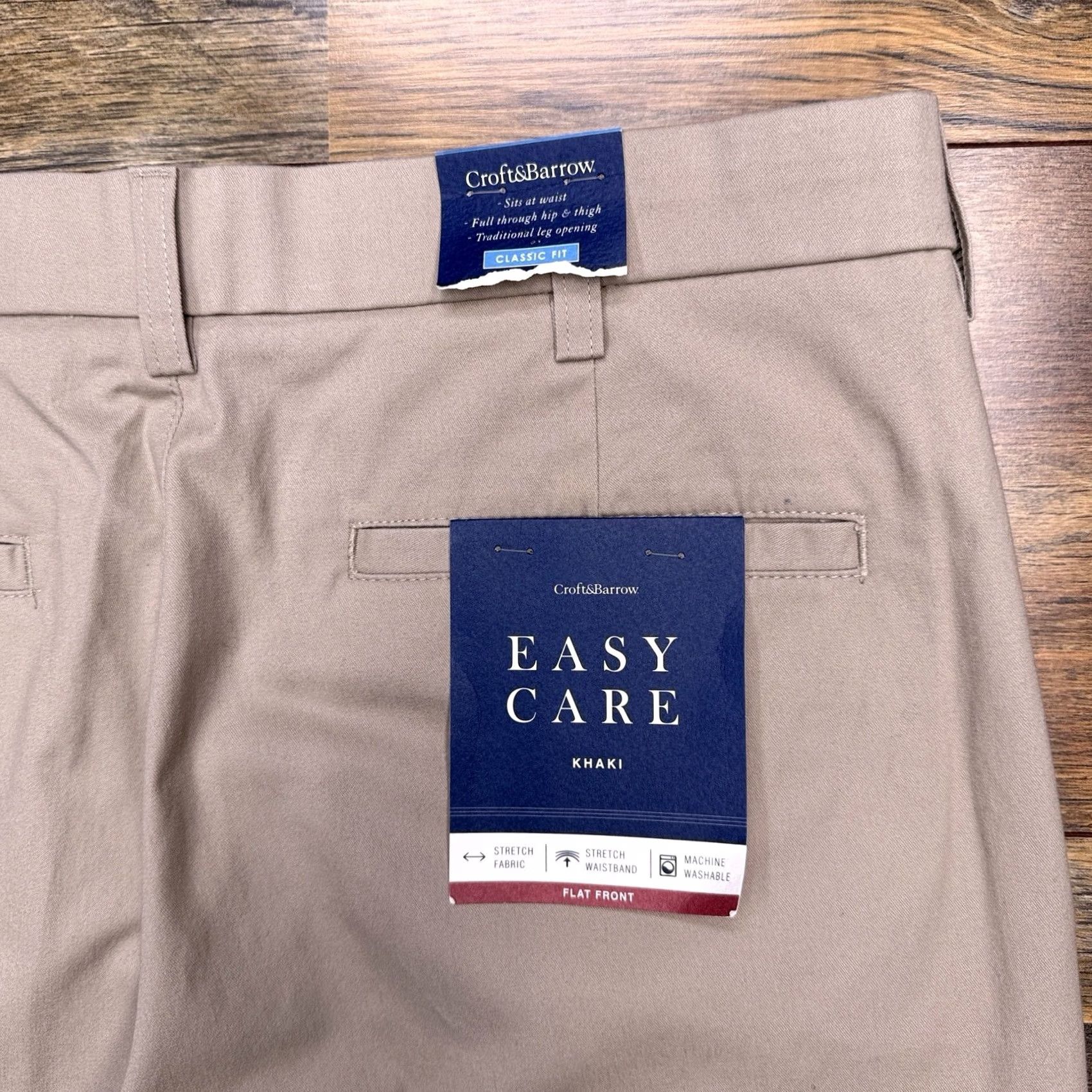 Croft & Barrow Croft & Barrow Easy Care Khaki Pants Mens 32x32 Classic Fit New Brown Knit Solid Front Zip Pocket Straight Flat Front Mens Pants Size US 32 / EU 48 - 2 Thumbnail