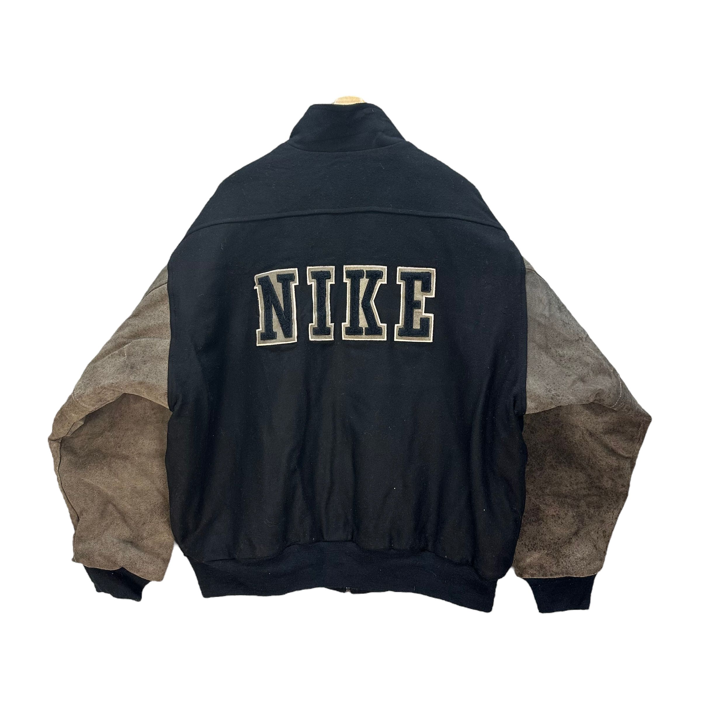 Nike NIKE BIG LOGO WOOL LEATHER VARSITY BOMBER JACKET #8444-009 Size US XL / EU 56 / 4 - 2 Thumbnail