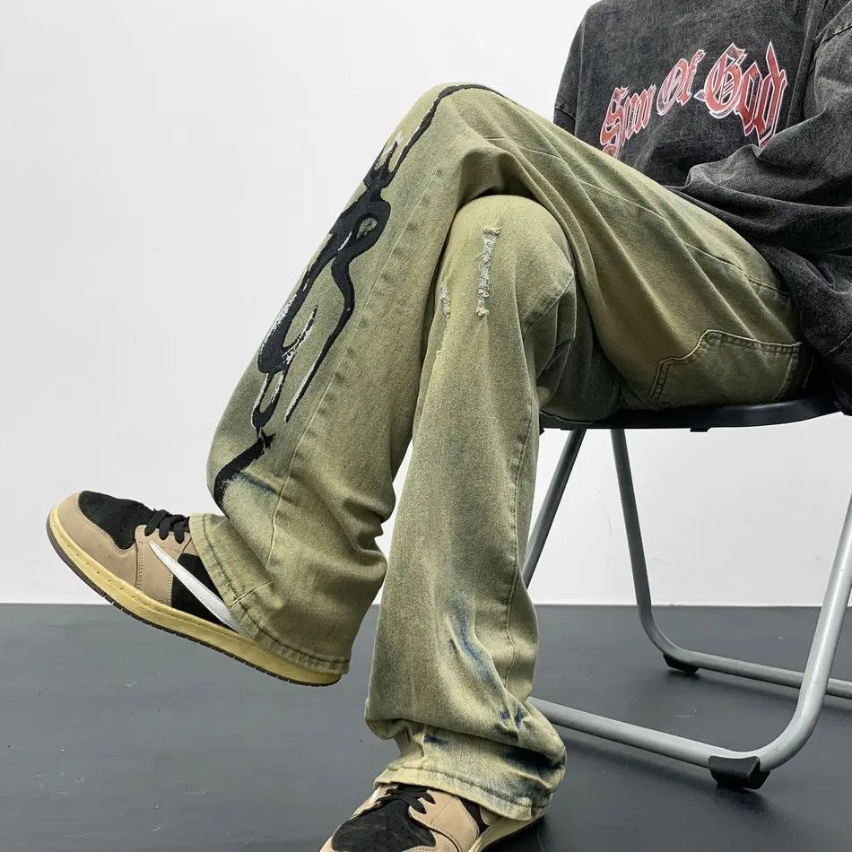 Japanese Brand Retro hip-hop ripped graffiti micro flared jeans Size US 32 / EU 48 - 4 Thumbnail