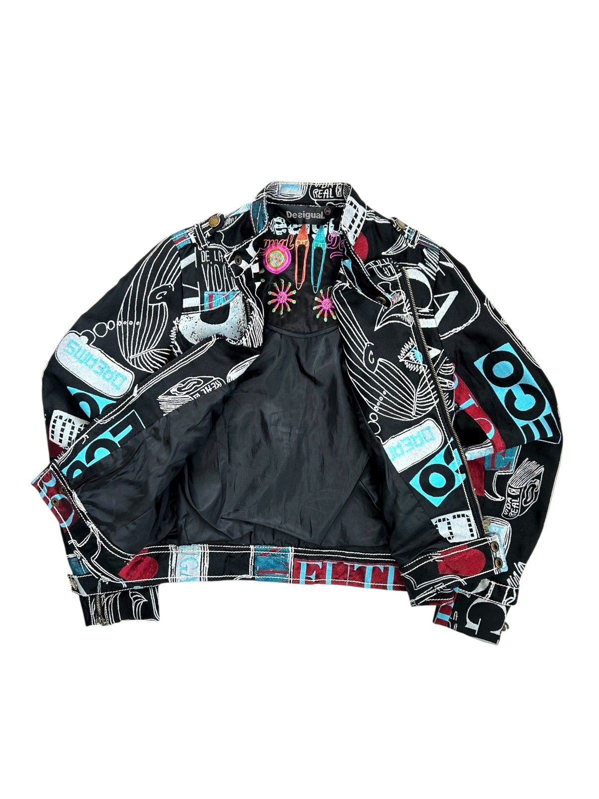 Desigual Desigual Y2K Denim Grange Punk Graffiti Moto Biker Jacket Size XS / US 0-2 / IT 36-38 - 3 Thumbnail