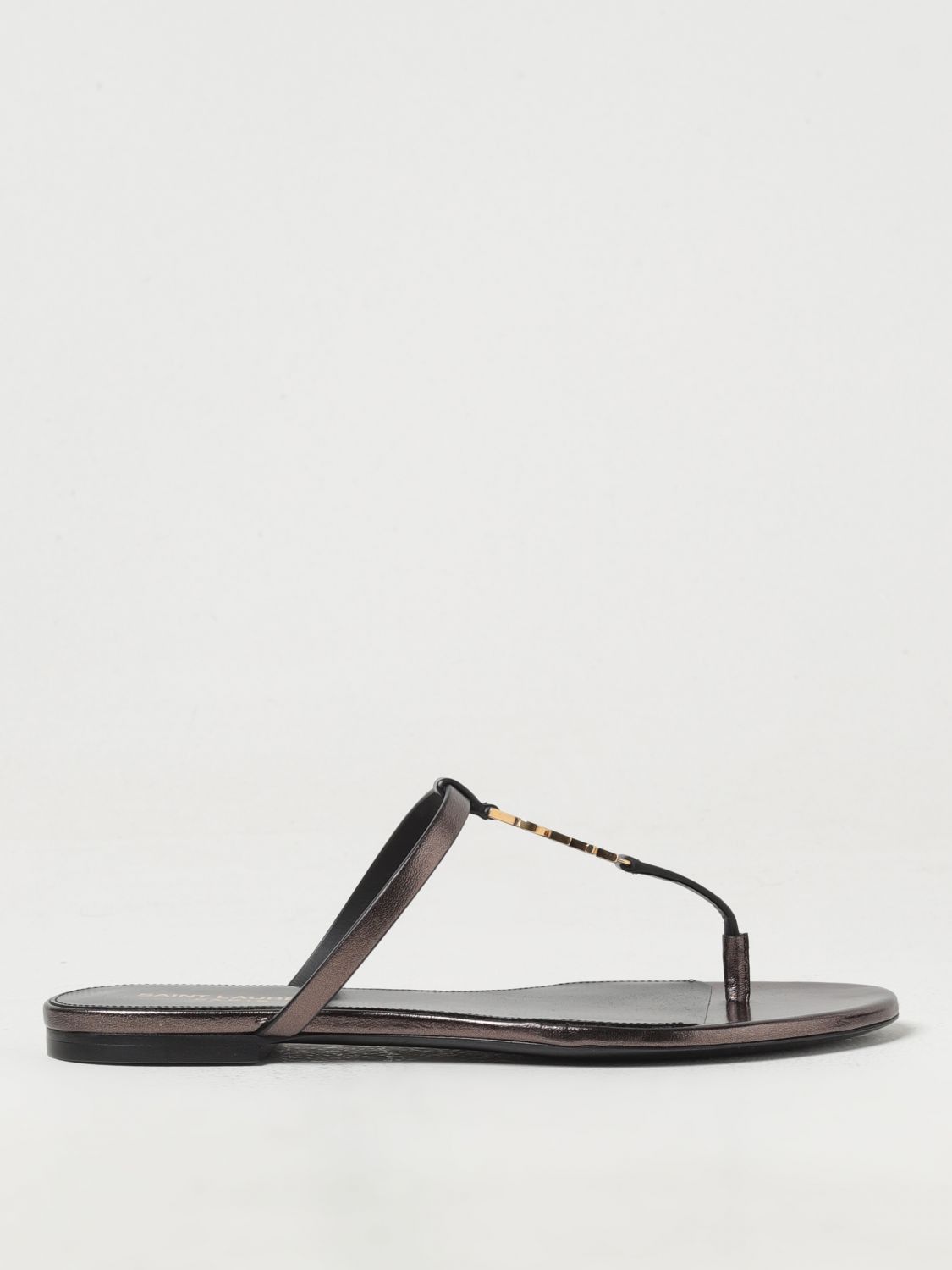 Saint Laurent Brown Calf Leather Bos Taurus Flat Sandals