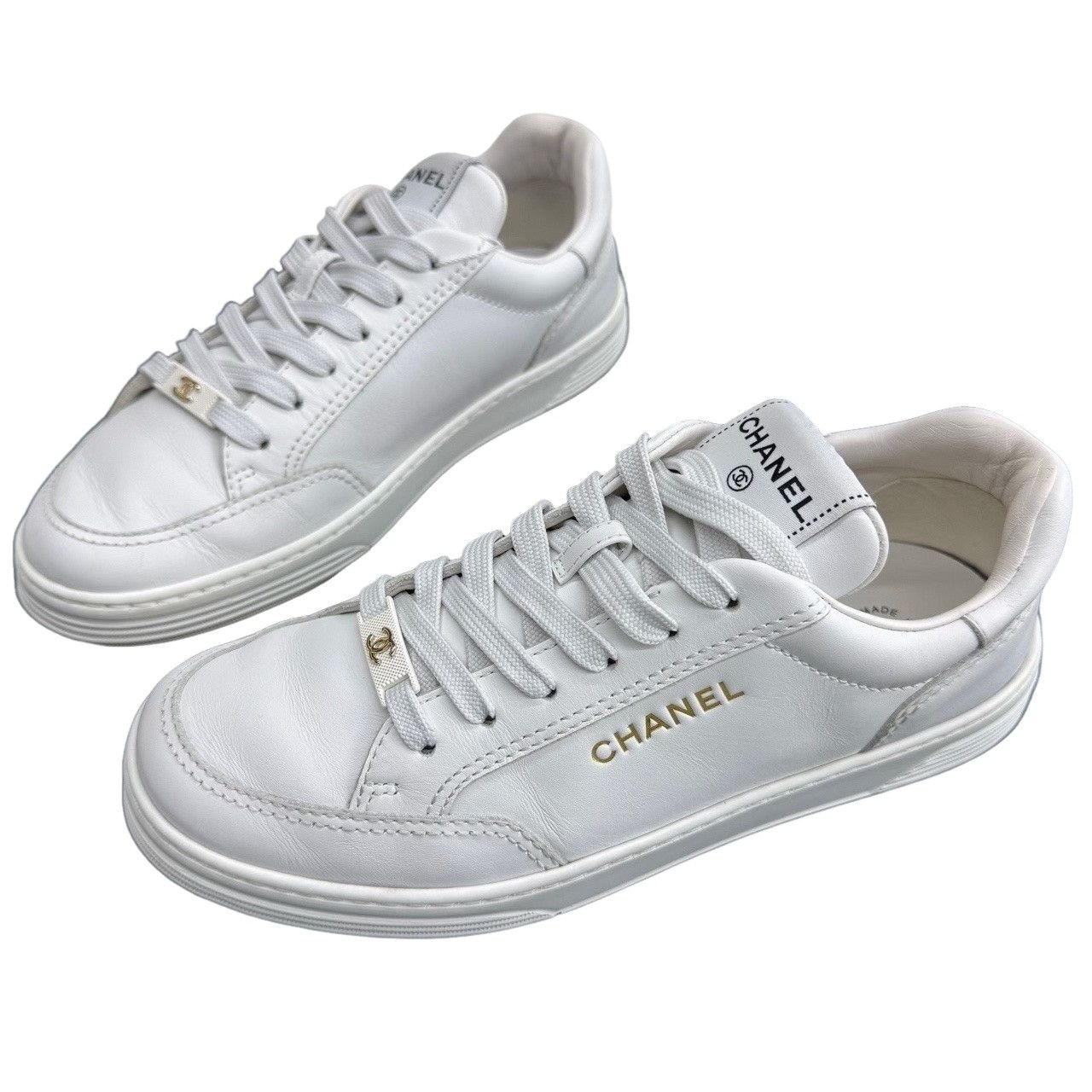 Chanel Chanel White Leather Low-Top Sneakers Size 37 Size US 7 / IT 37 - 1 Thumbnail