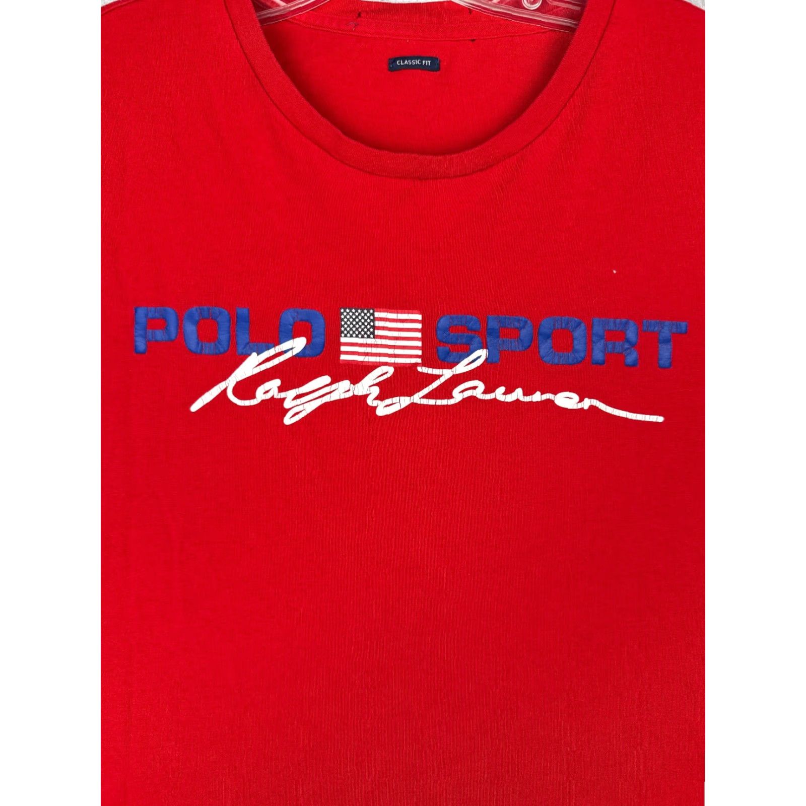 Vintage Polo Sport Ralph Lauren Shirt Adult XL Red Cotton Jersey Crew Neck USA Flag Embroidered Logo Size US XL / EU 56 / 4 - 6 Thumbnail