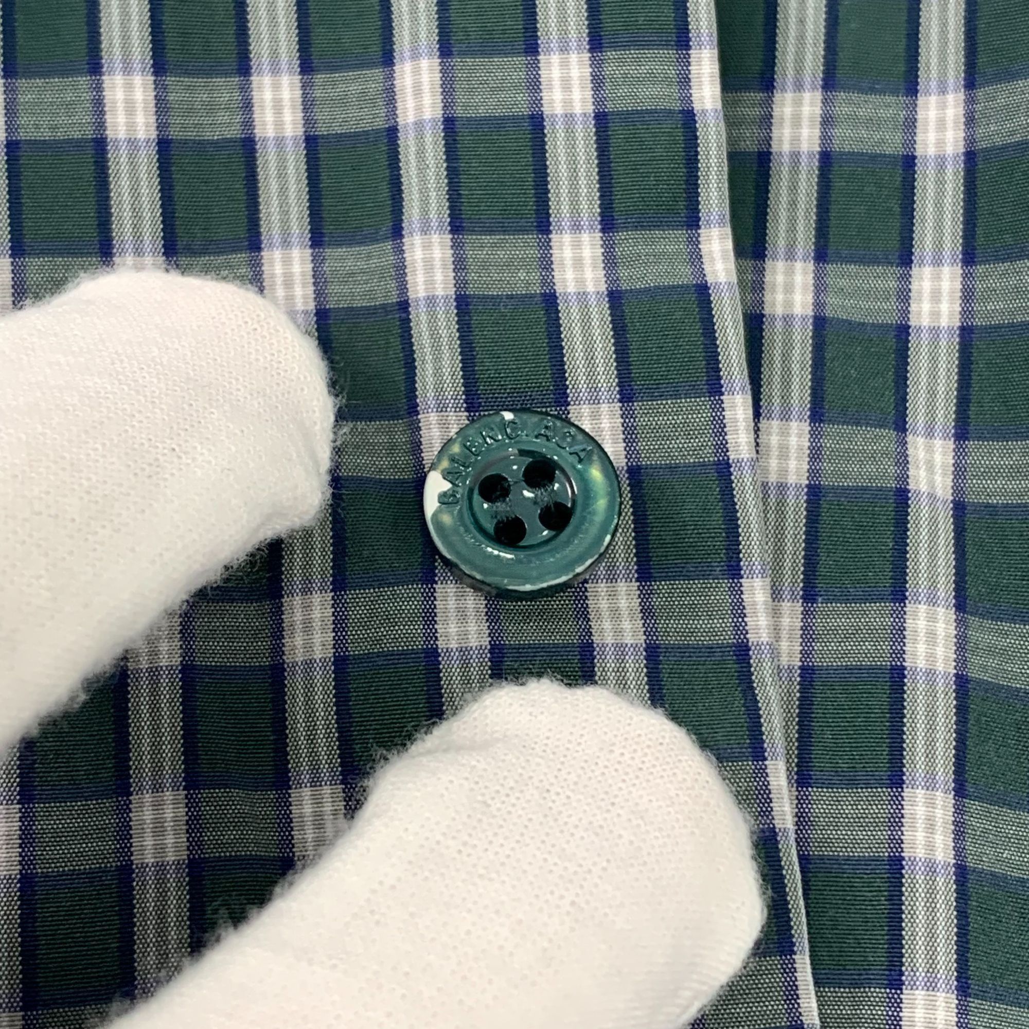 Balenciaga Balenciaga Blue Letter Print Check Cotton Long-Sleeve Shirt Size XS / US 0-2 / IT 36-38 - 4 Thumbnail