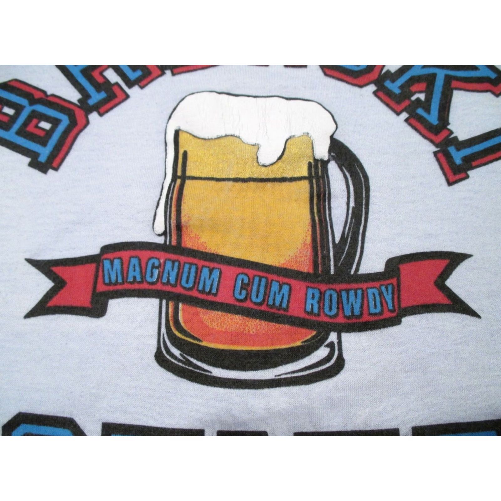 Vintage VINTAGE BREWSKI STATE MAGNA CUM ROWDY T-Shirt MEDIUM beer cartoon single stitch Mens 80s Size US M / EU 48-50 / 2 - 4 Thumbnail